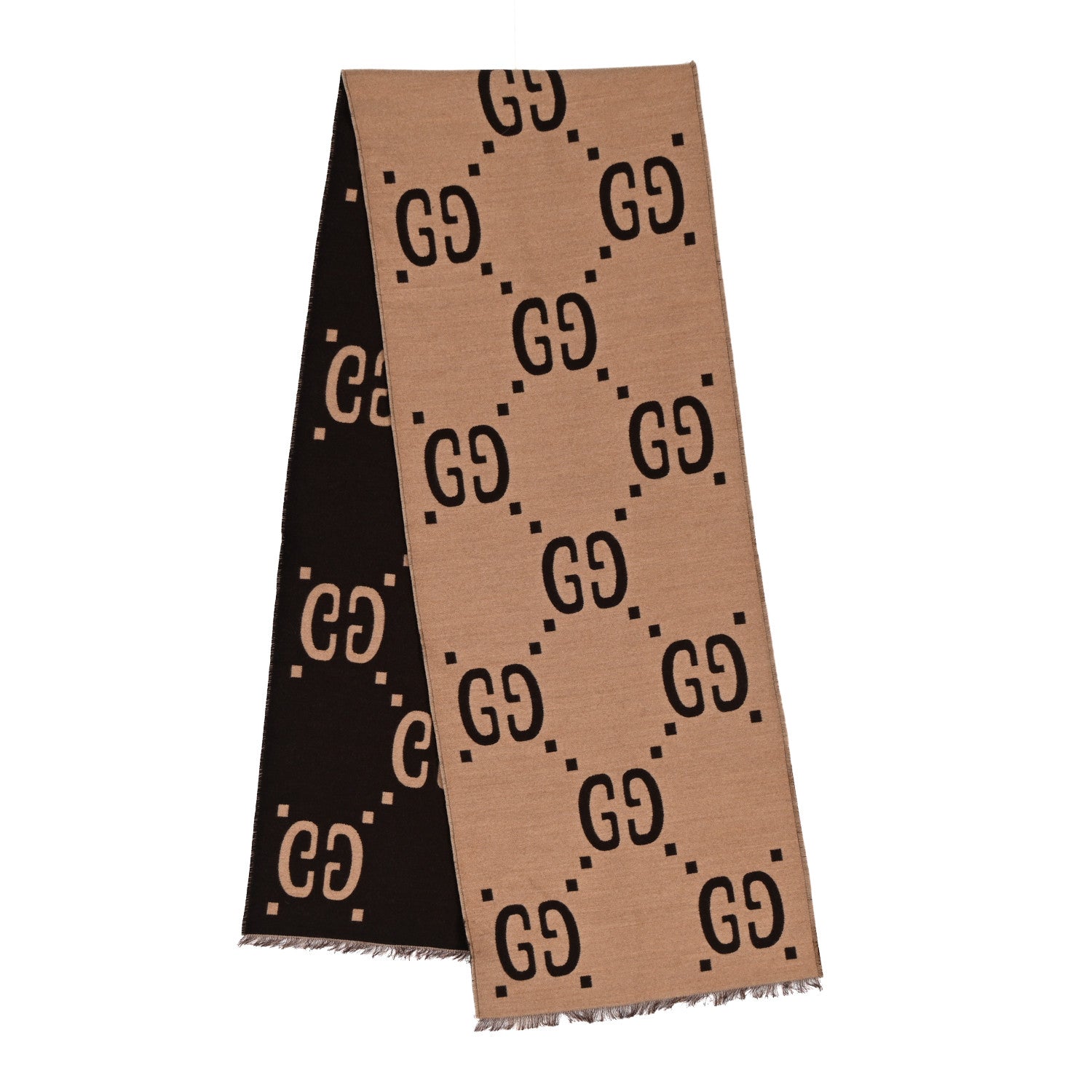 Wool Silk Monogram Jumbo GG Freedom Scarf Dark Brown Beige