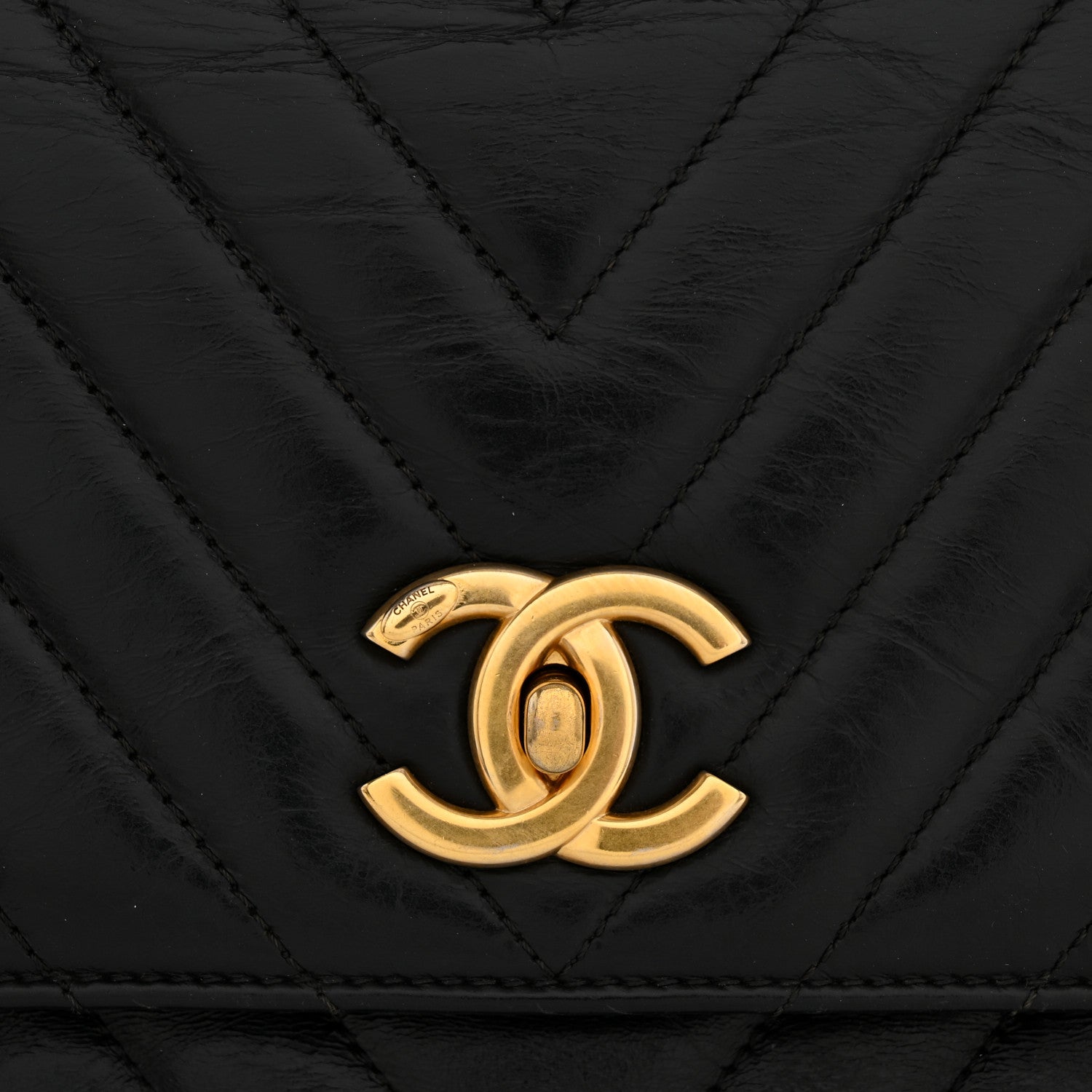 Calfskin Lizard Chevron Quilted Medium Coco Handle Flap Black