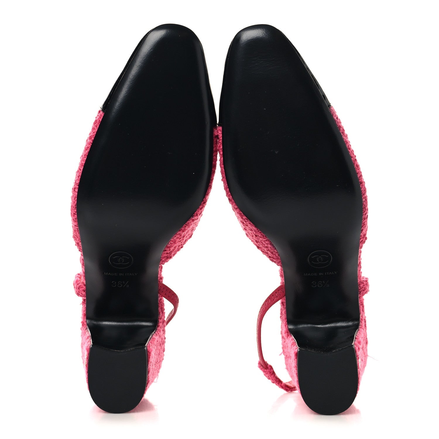 Tweed Patent Cap Toe CC Slingback Pumps 36.5 Pink Black