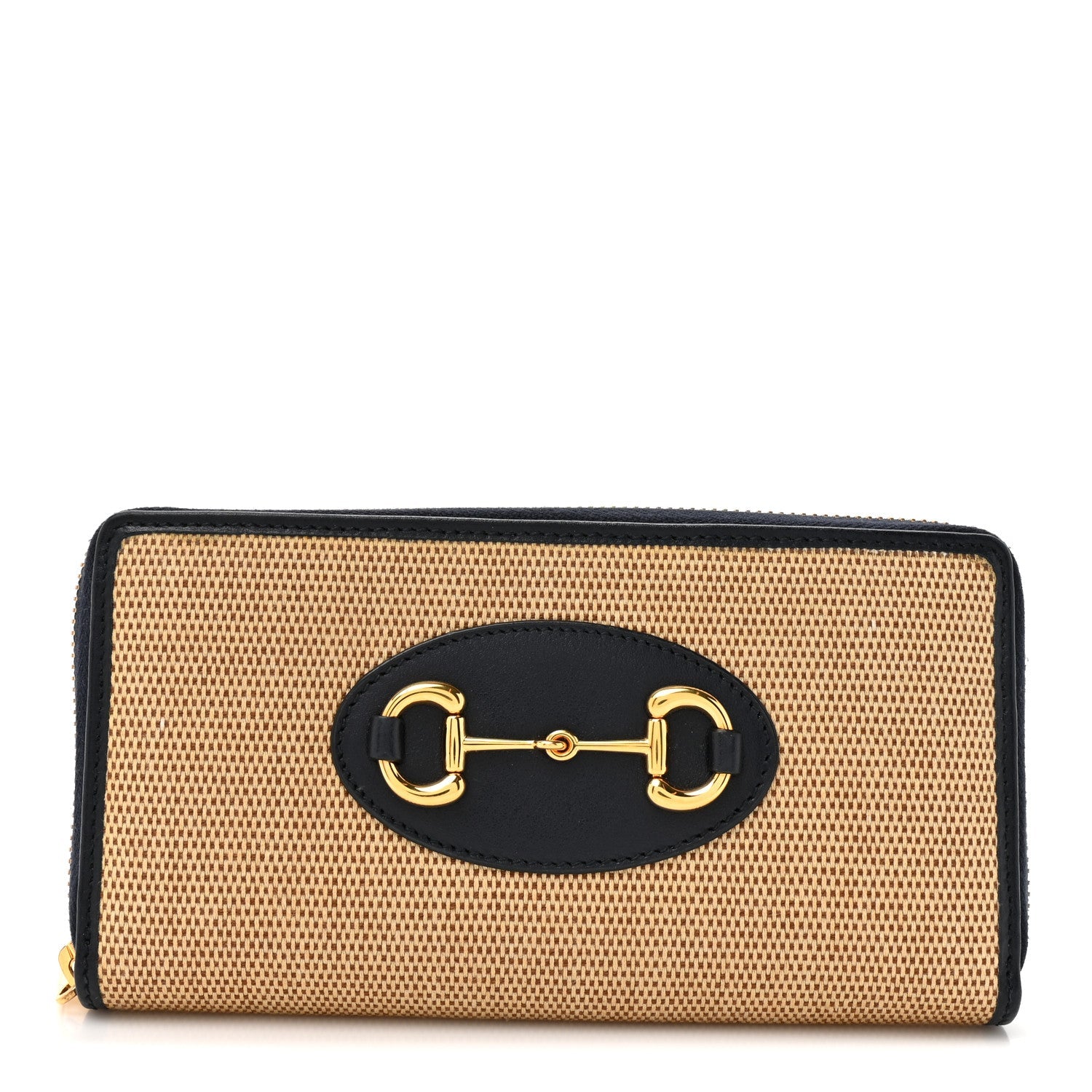 Canvas Azalea Calfskin Horsebit 1955 Zip Around Wallet Beige Blue