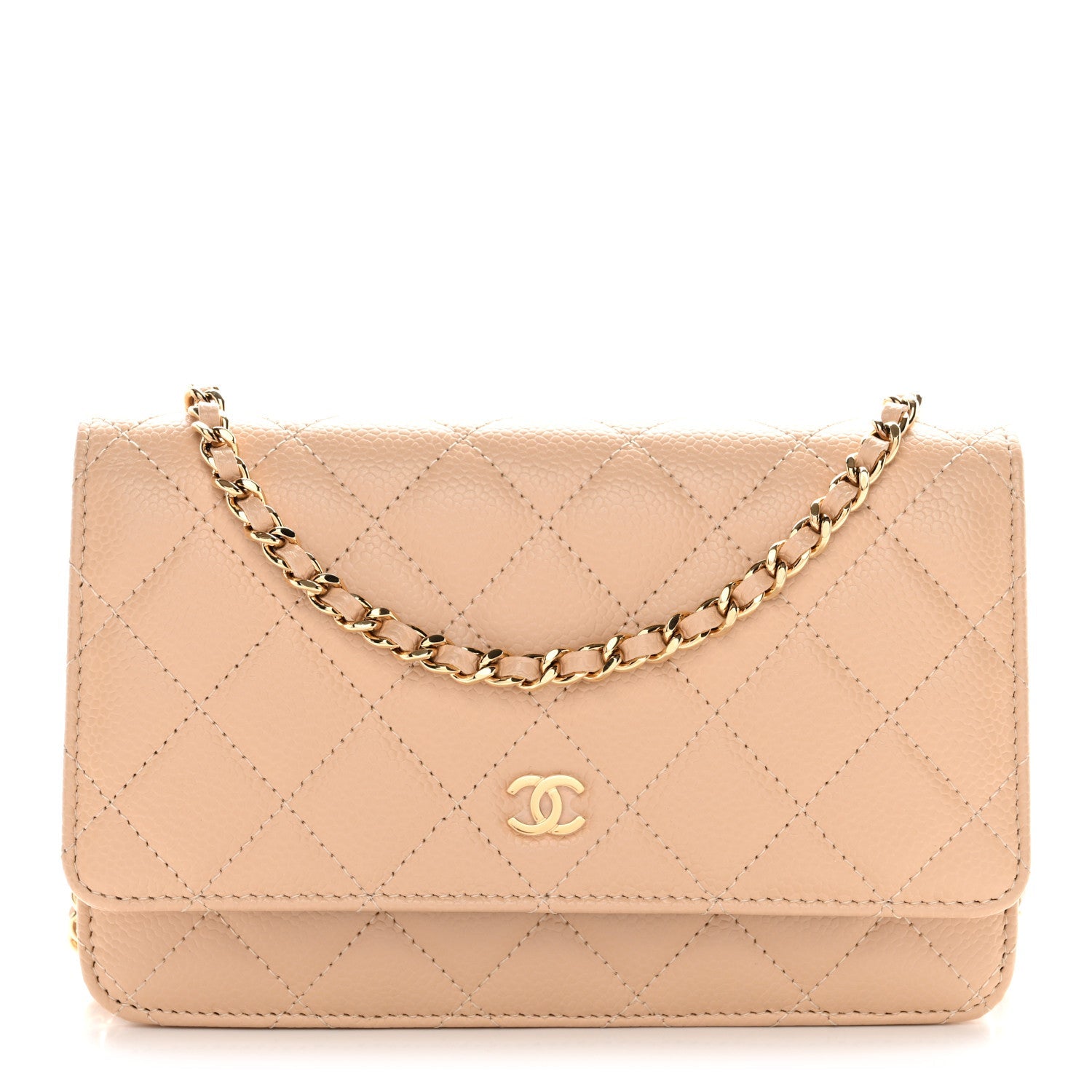 Caviar Quilted Wallet on Chain WOC Beige