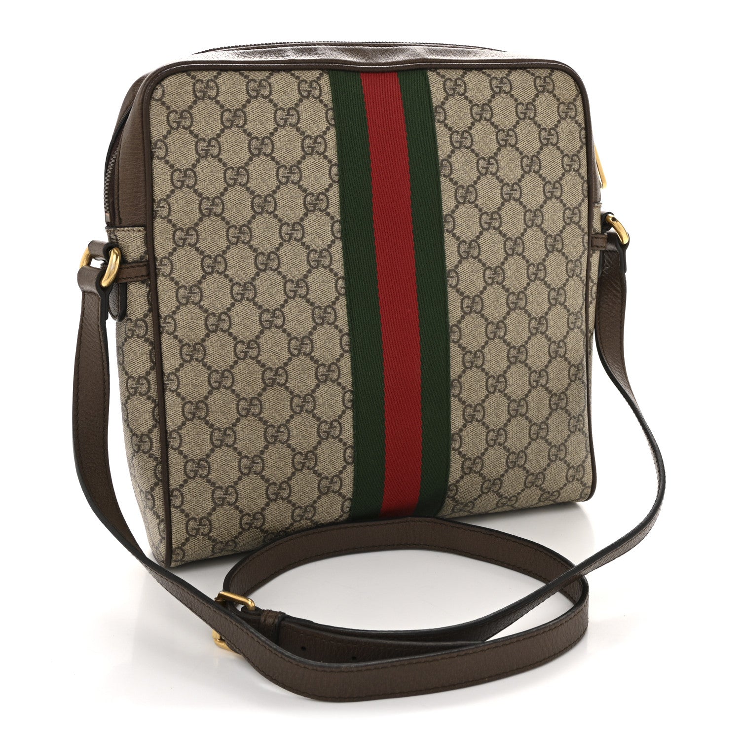 GG Supreme Monogram Web Medium Ophidia Messenger Bag Brown