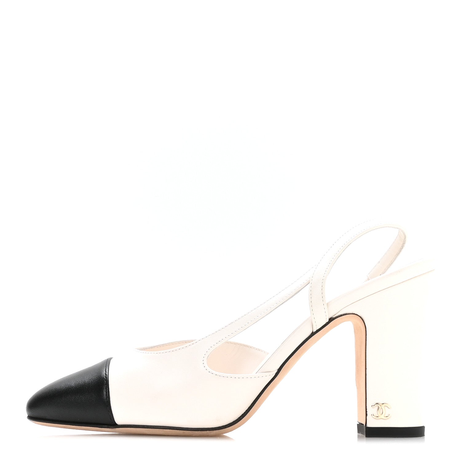 Lambskin Grosgrain Cap Toe CC Slingback Pumps 37 White Black