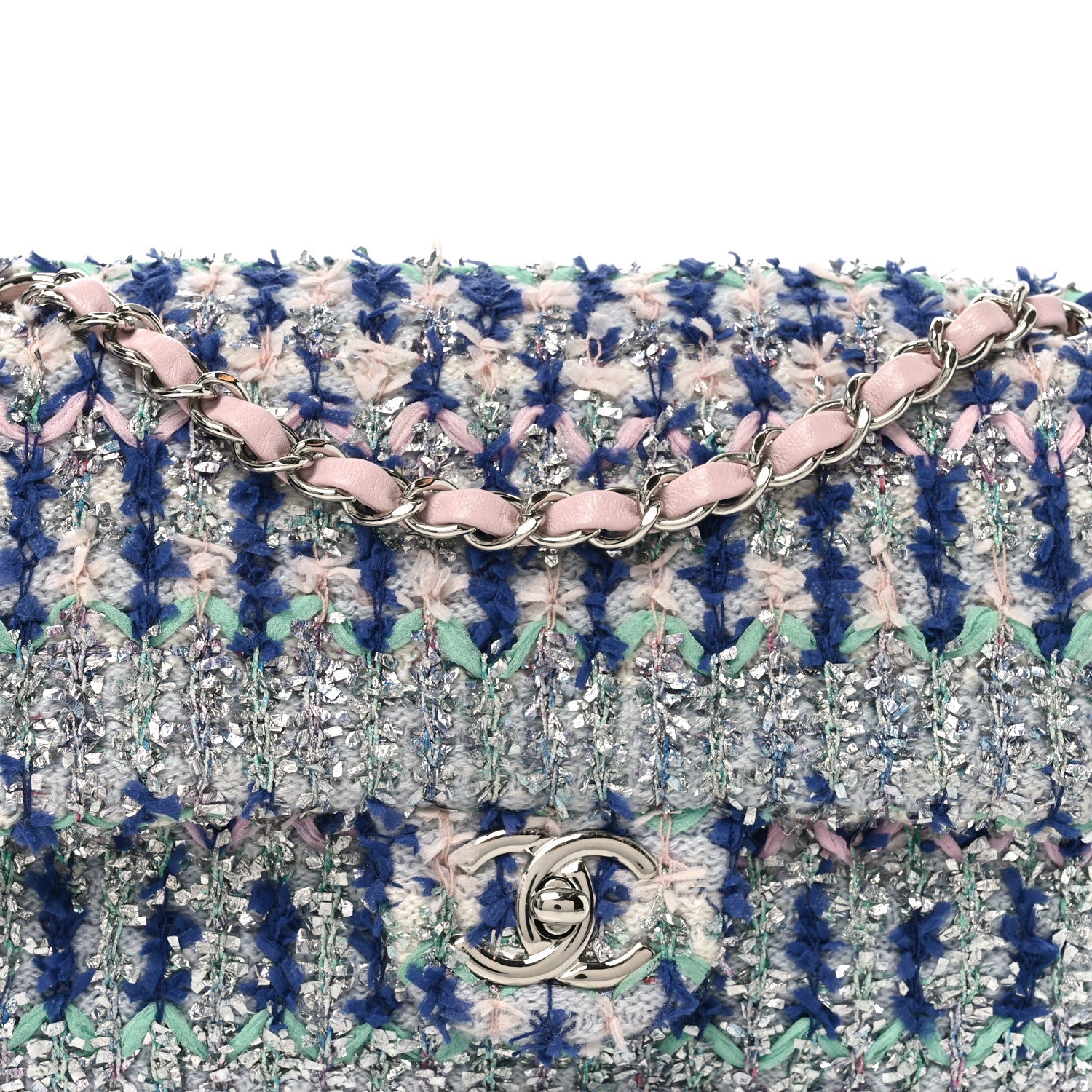 Glittered Tweed Quilted Medium Flap Blue Multicolor
