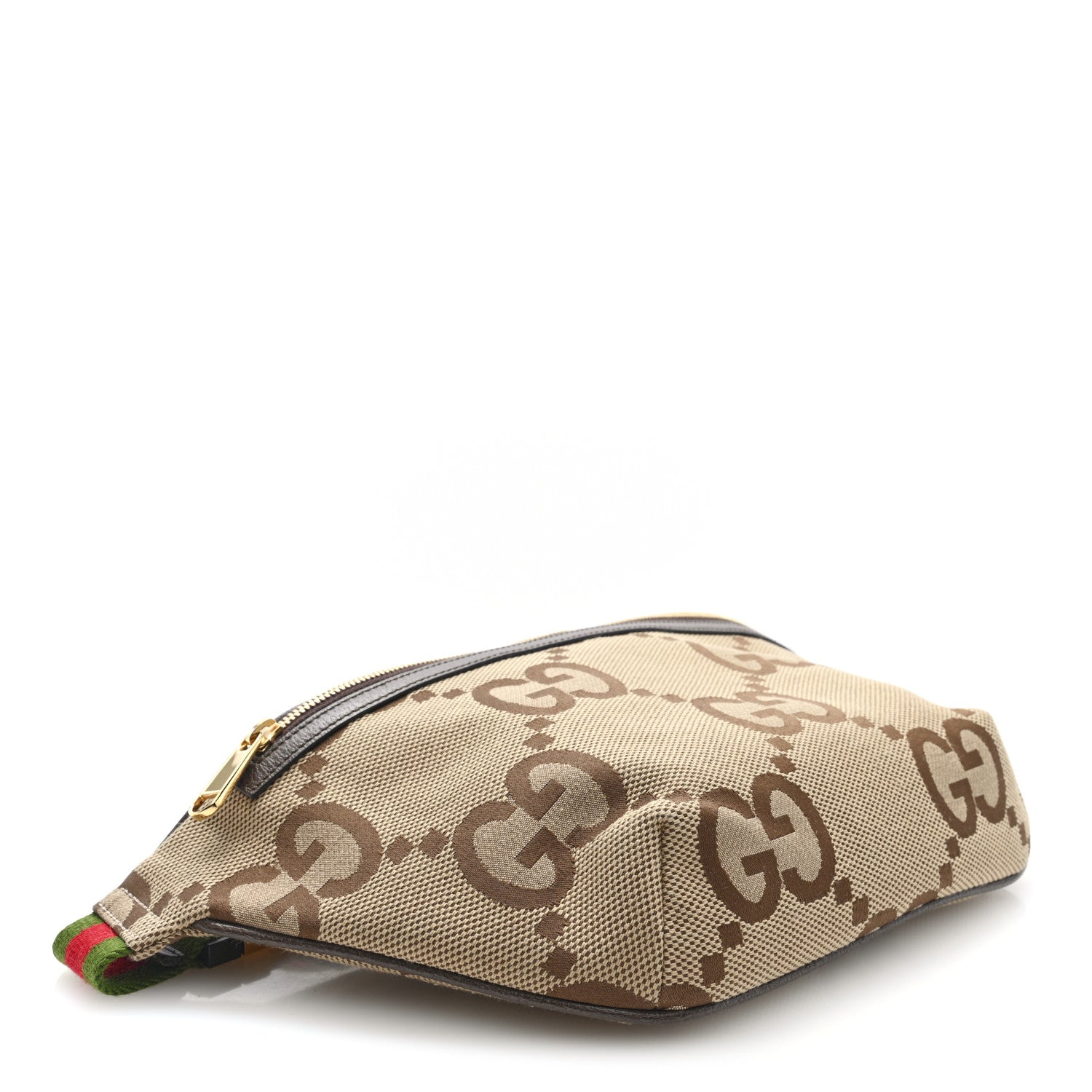 Monogram Jumbo GG Textured Dollar Calfskin Web Belt Bag Camel Ebony New Acero