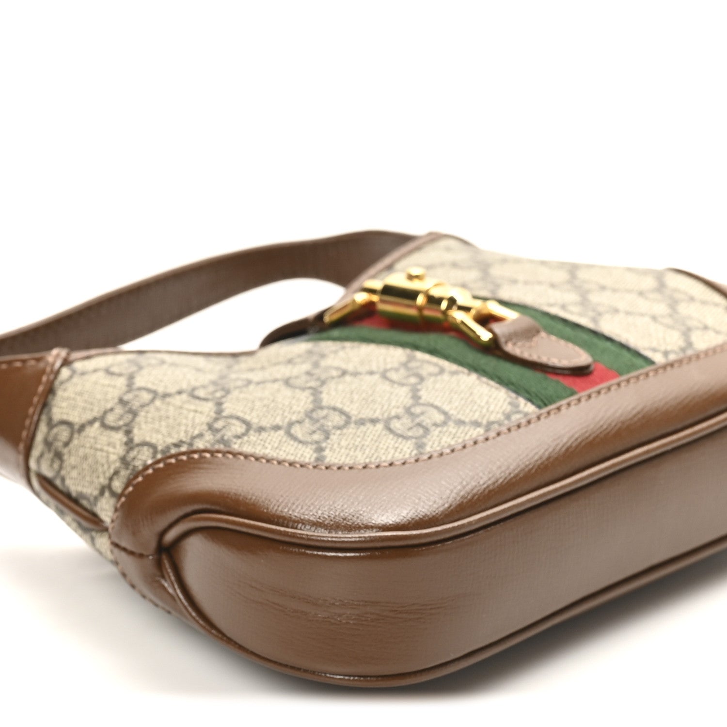 GG Supreme Monogram Azalea Calfskin Web Mini Jackie 1961 Hobo Beige Ebony Brown Sugar