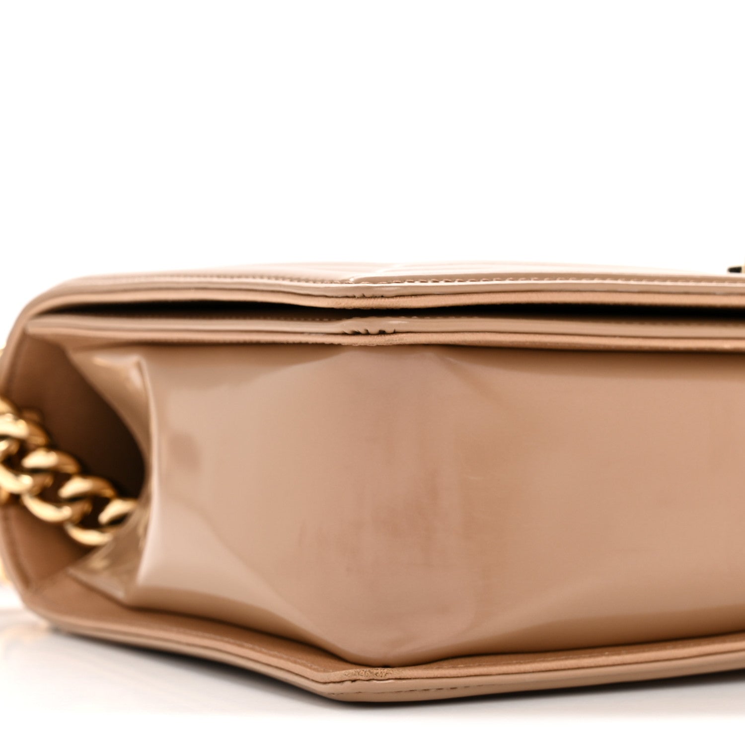 Iridescent Patent Calfskin New Medium Boy Flap Beige