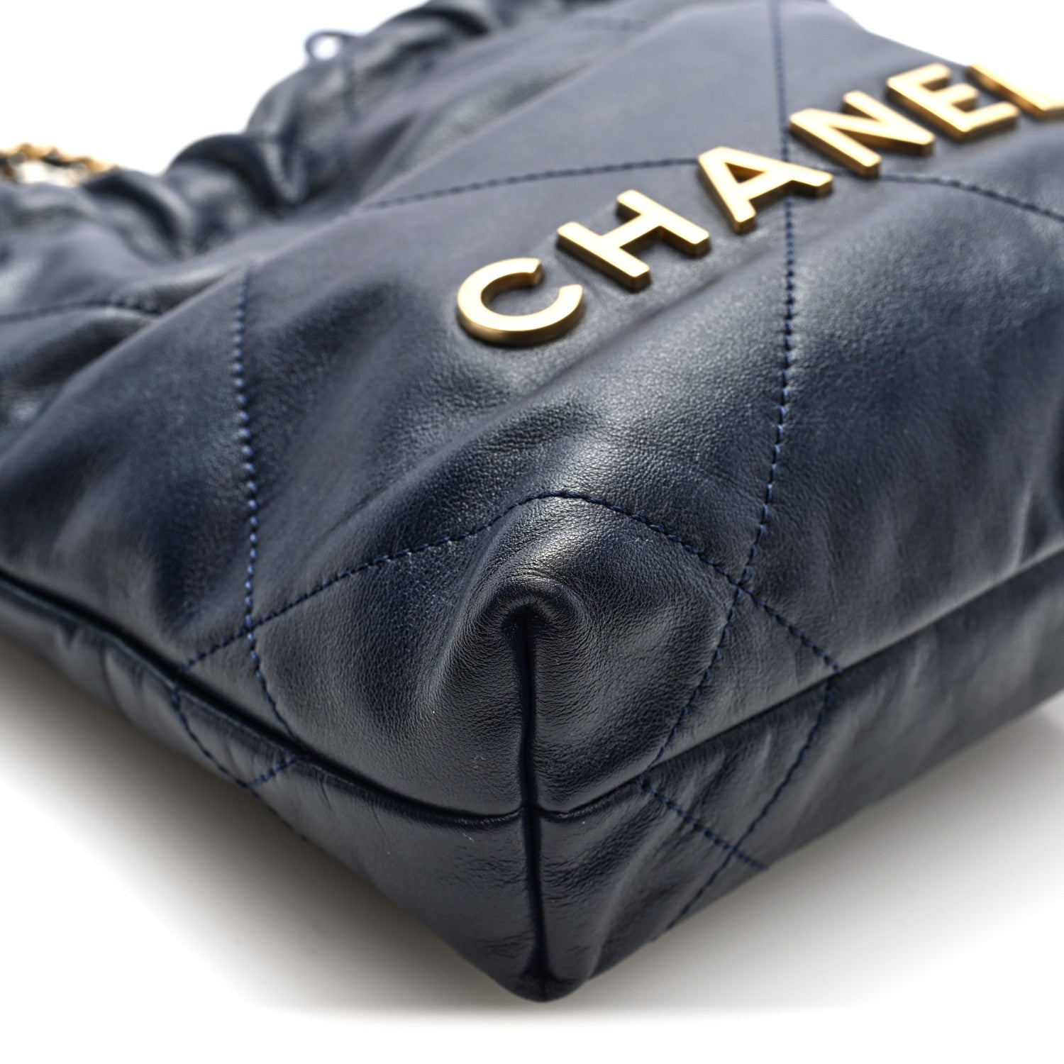 Shiny Calfskin Quilted Mini Chanel 22 Navy Blue