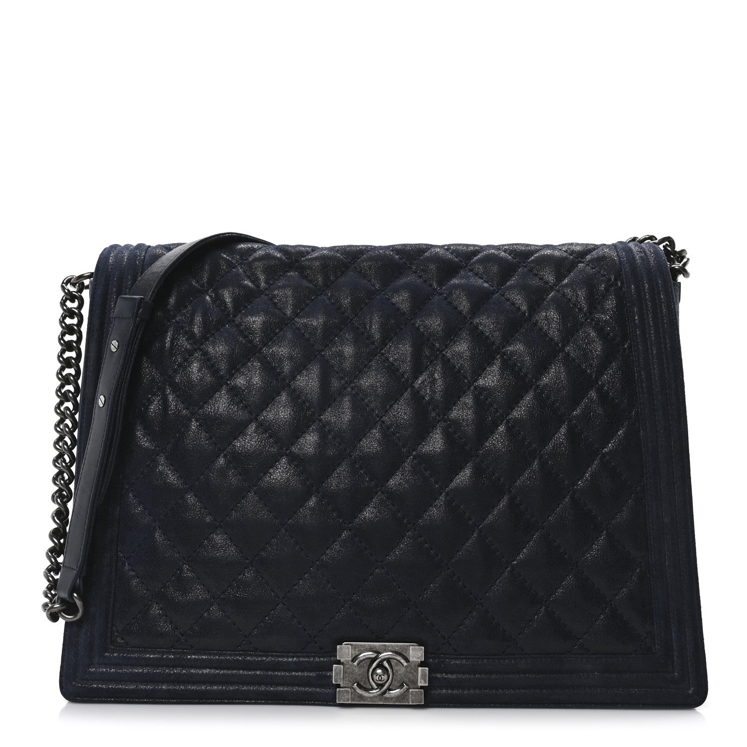 Iridescent Calfskin Large Gentle Boy Flap  Navy Blue