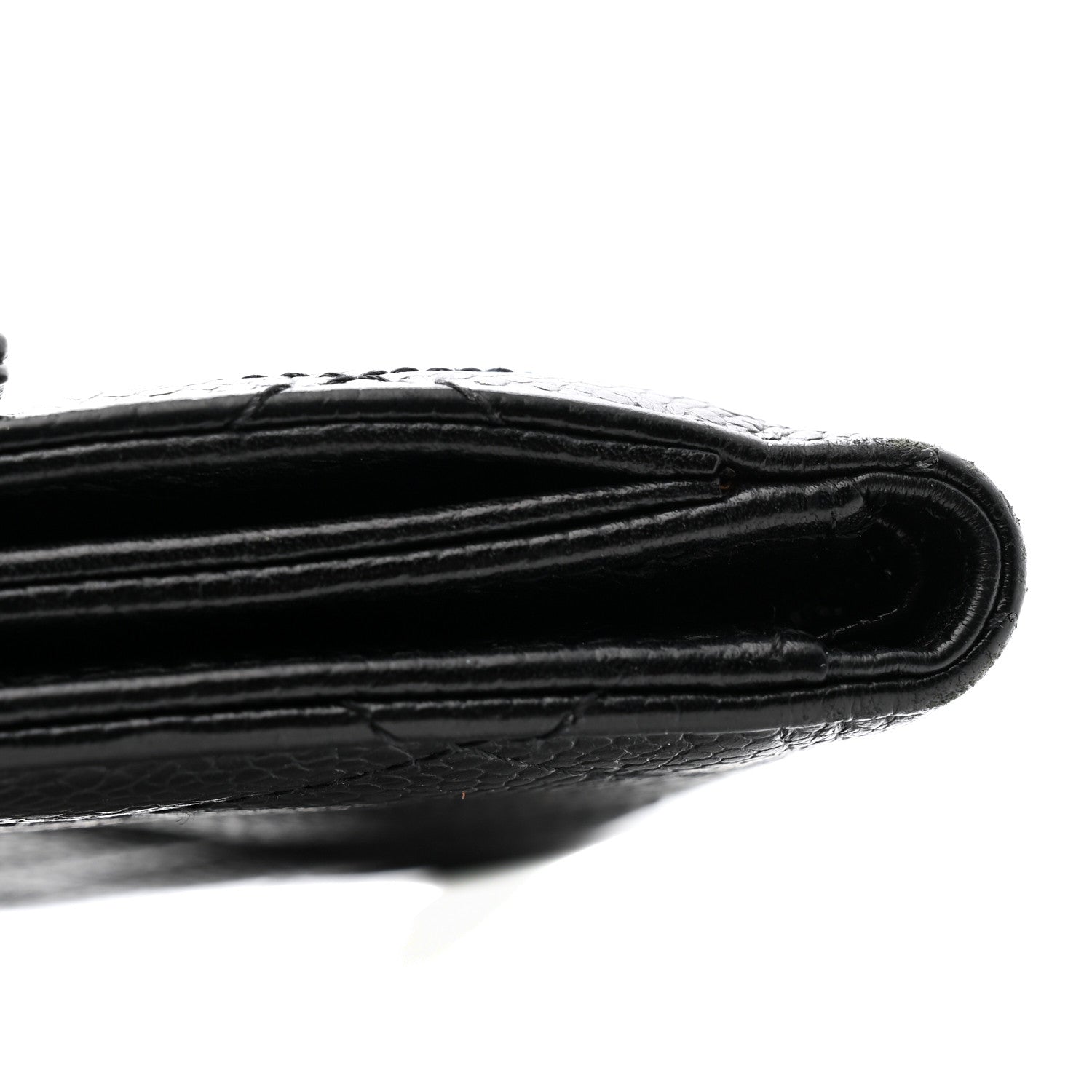 Caviar Quilted Compact French Flap Wallet Black