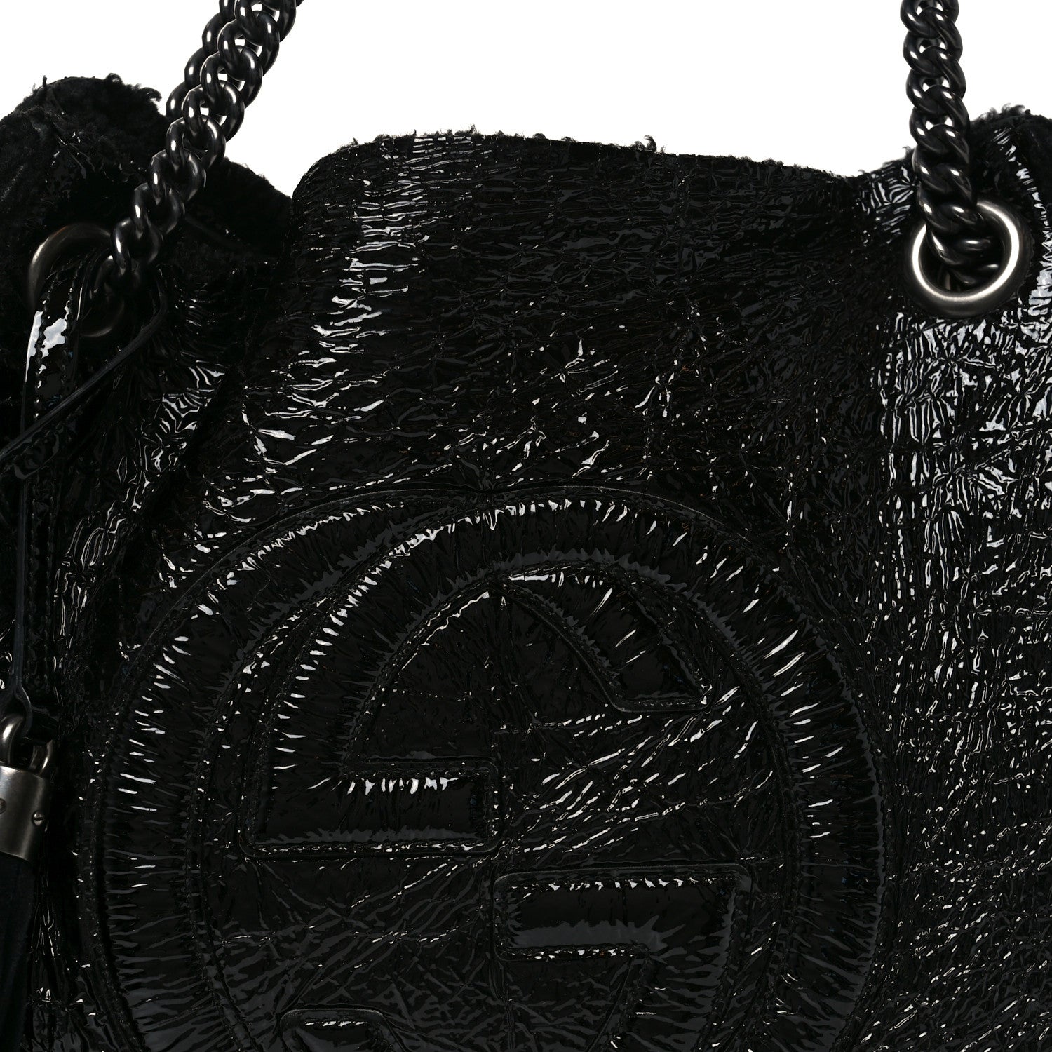 Patent Shearling Medium Soho Chain Shoulder Bag Black