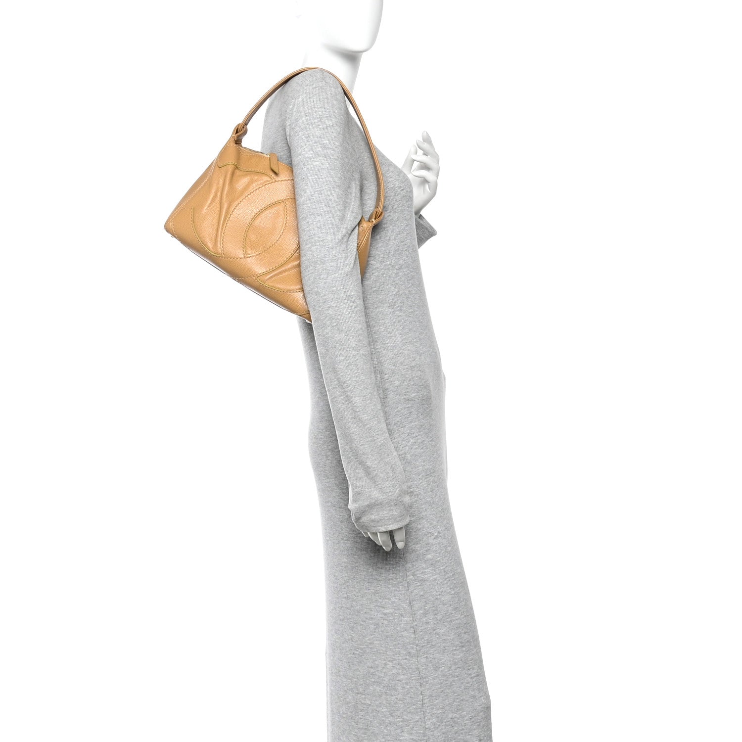Caviar CC Stitched Shoulder Bag Beige