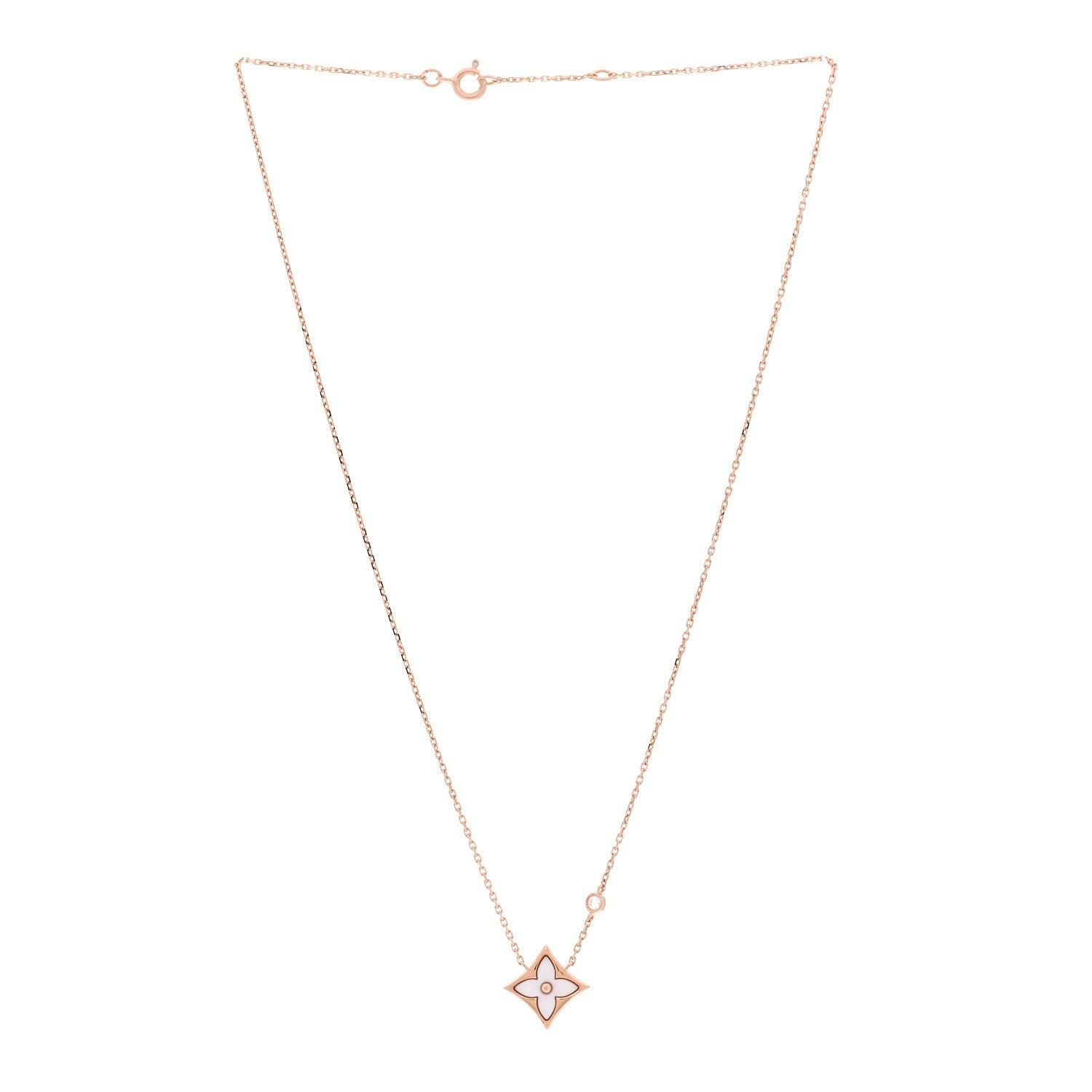 18K Pink Gold Diamond Pink Mother of Pearl Color Blossom BB Star Pendant Necklace