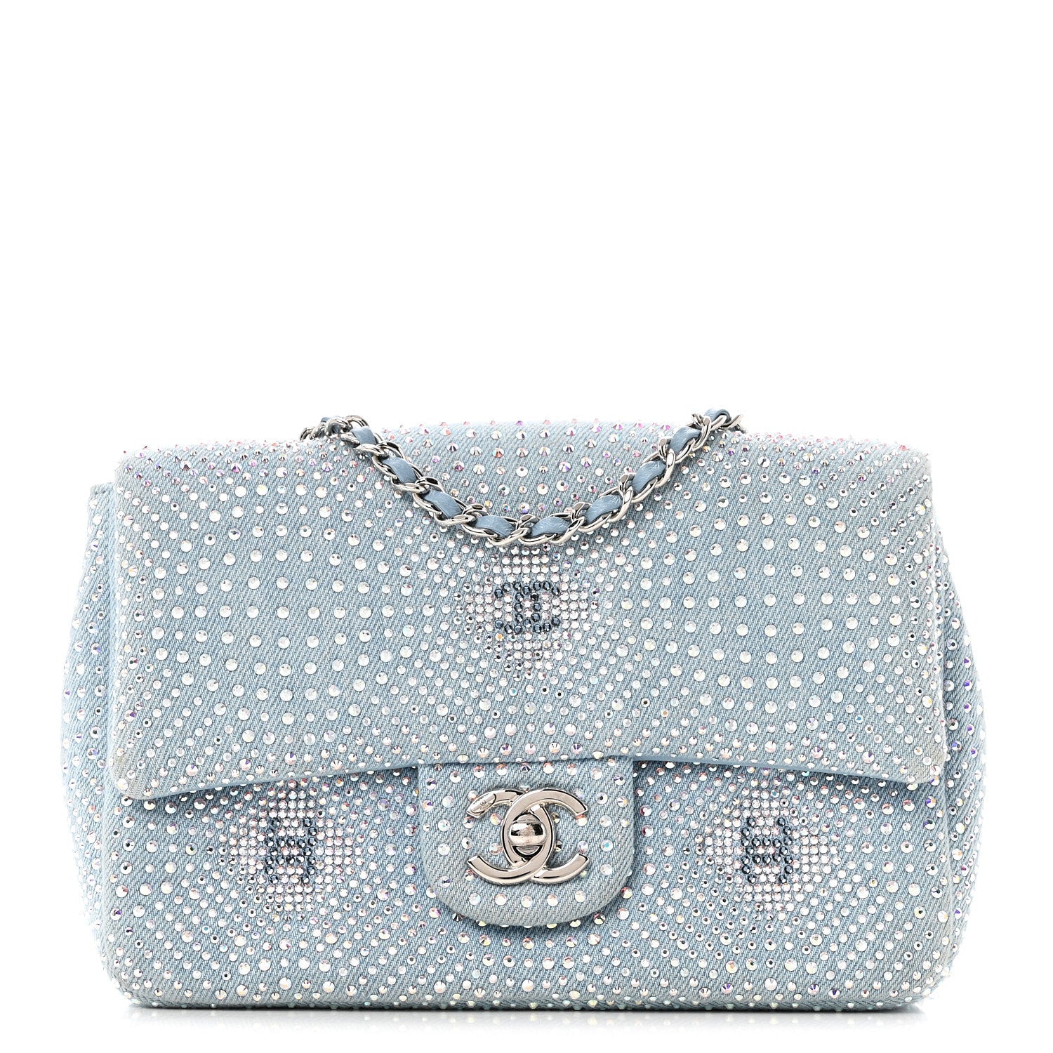 Denim Strass Evening Flap Bag Blue