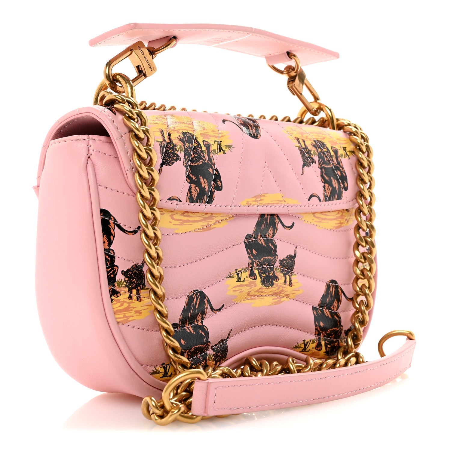 Calfskin Leopard Print New Wave Chain PM Light Pink
