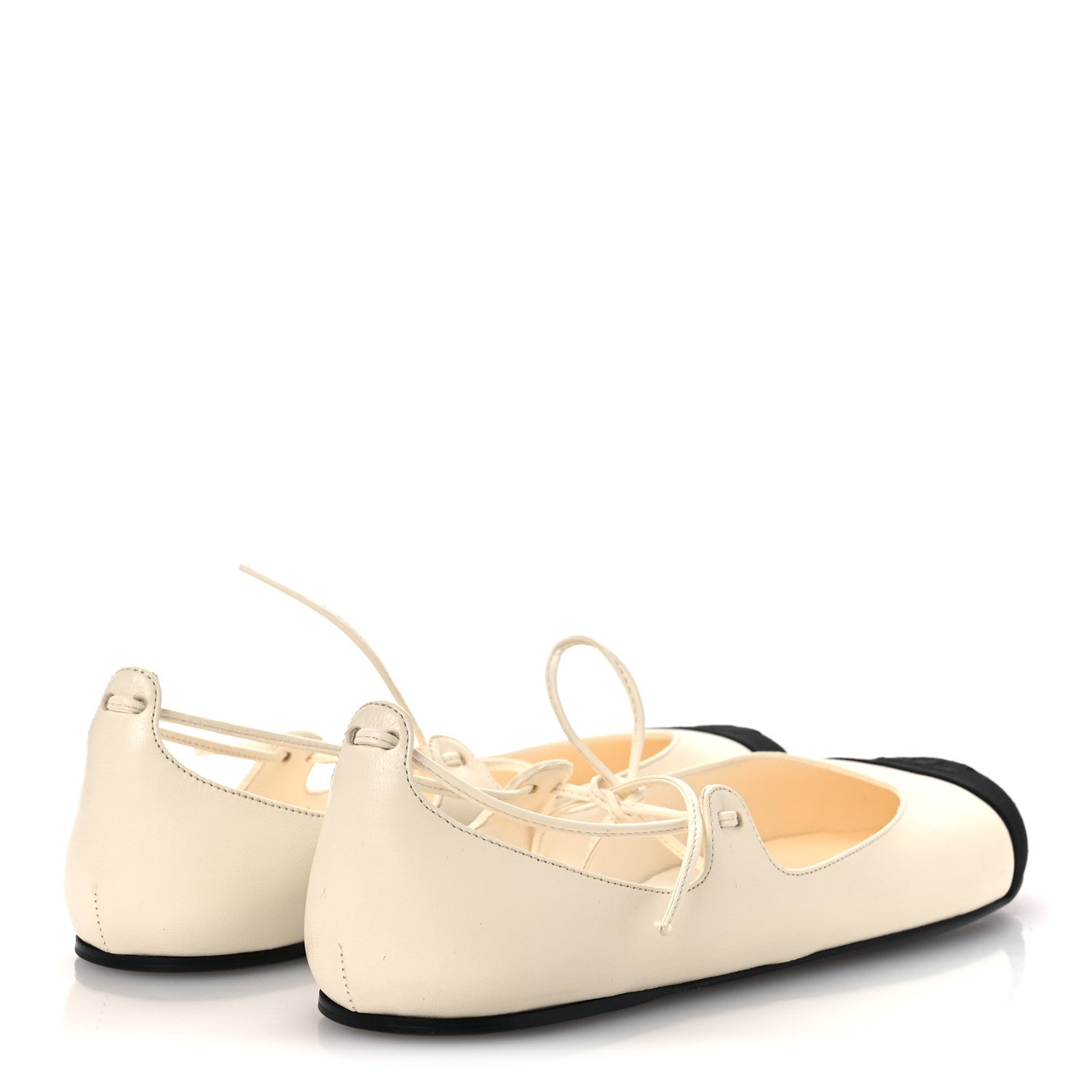 Lambskin Grosgrain Mary Jane Flats 38.5 Ivory Black