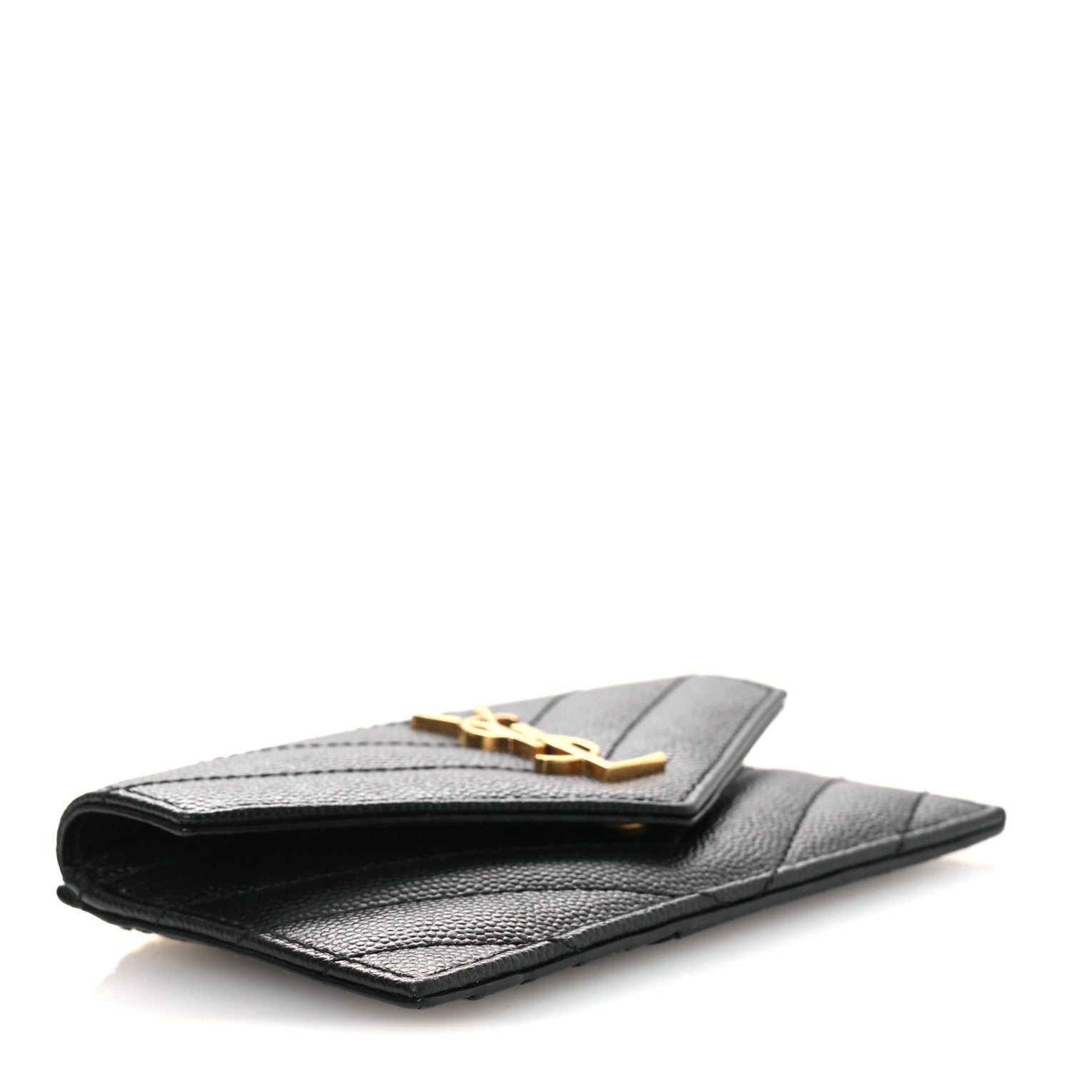 Grain De Poudre Matelasse Chevron Monogram Compact Wallet Black