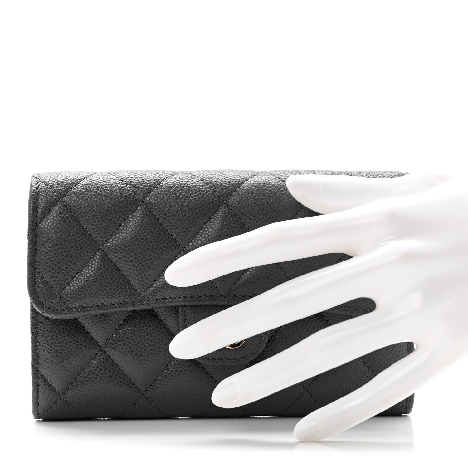 Caviar Quilted Medium Flap Wallet Grey