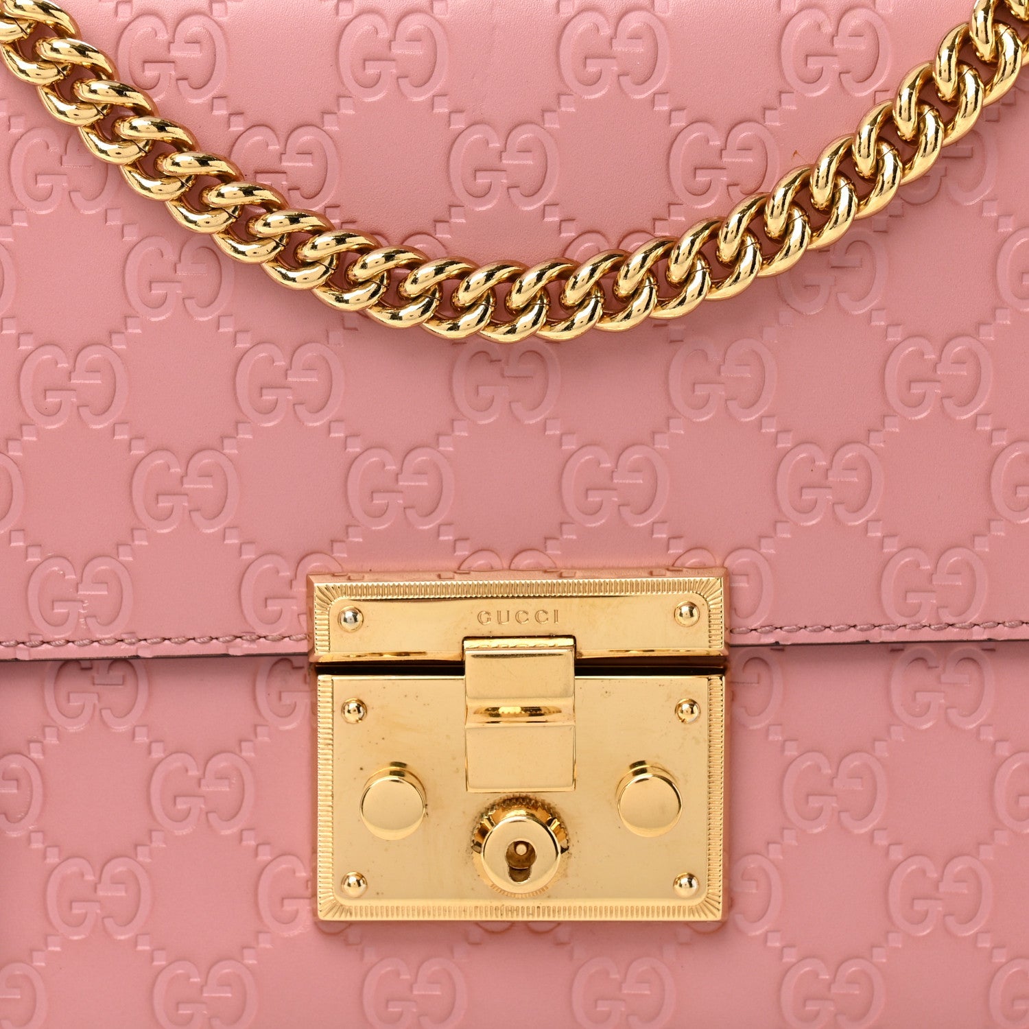 Guccissima Signature Medium Padlock Shoulder Bag Rose Baby Candy