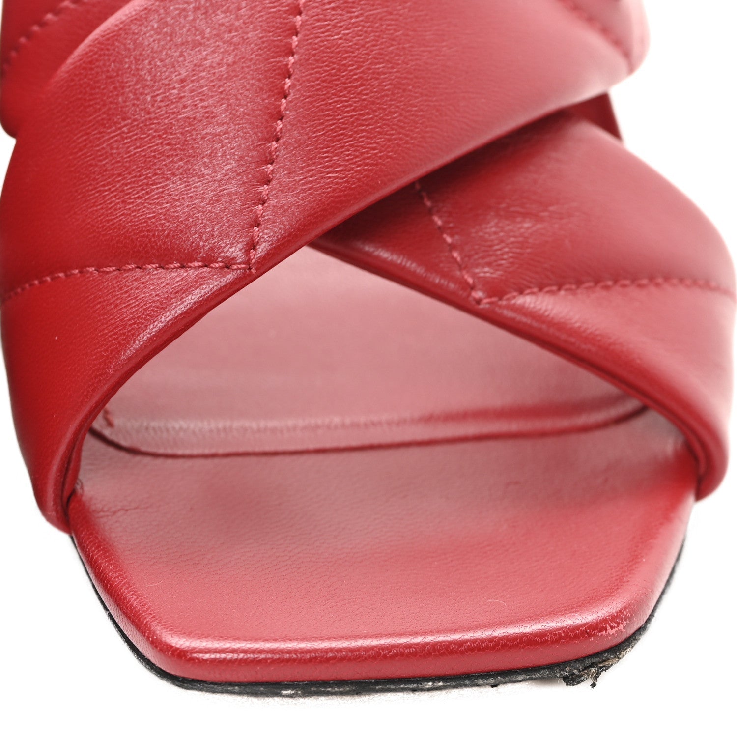 Nappa Logo Quilted Crisscross 65mm Block Heel Slide Sandals 36.5 Red