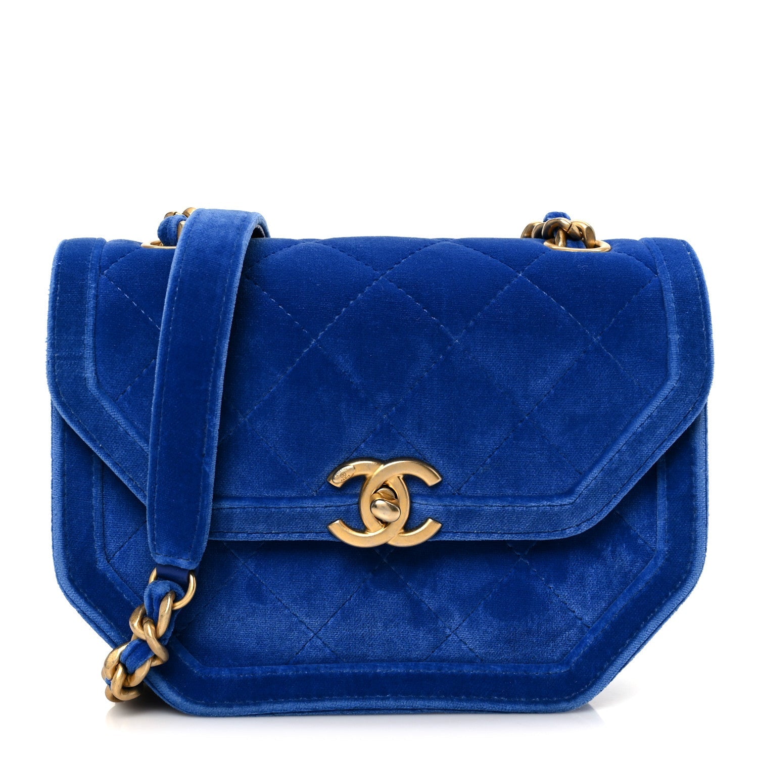 Velvet Quilted Mini Place Vendome Flap Blue