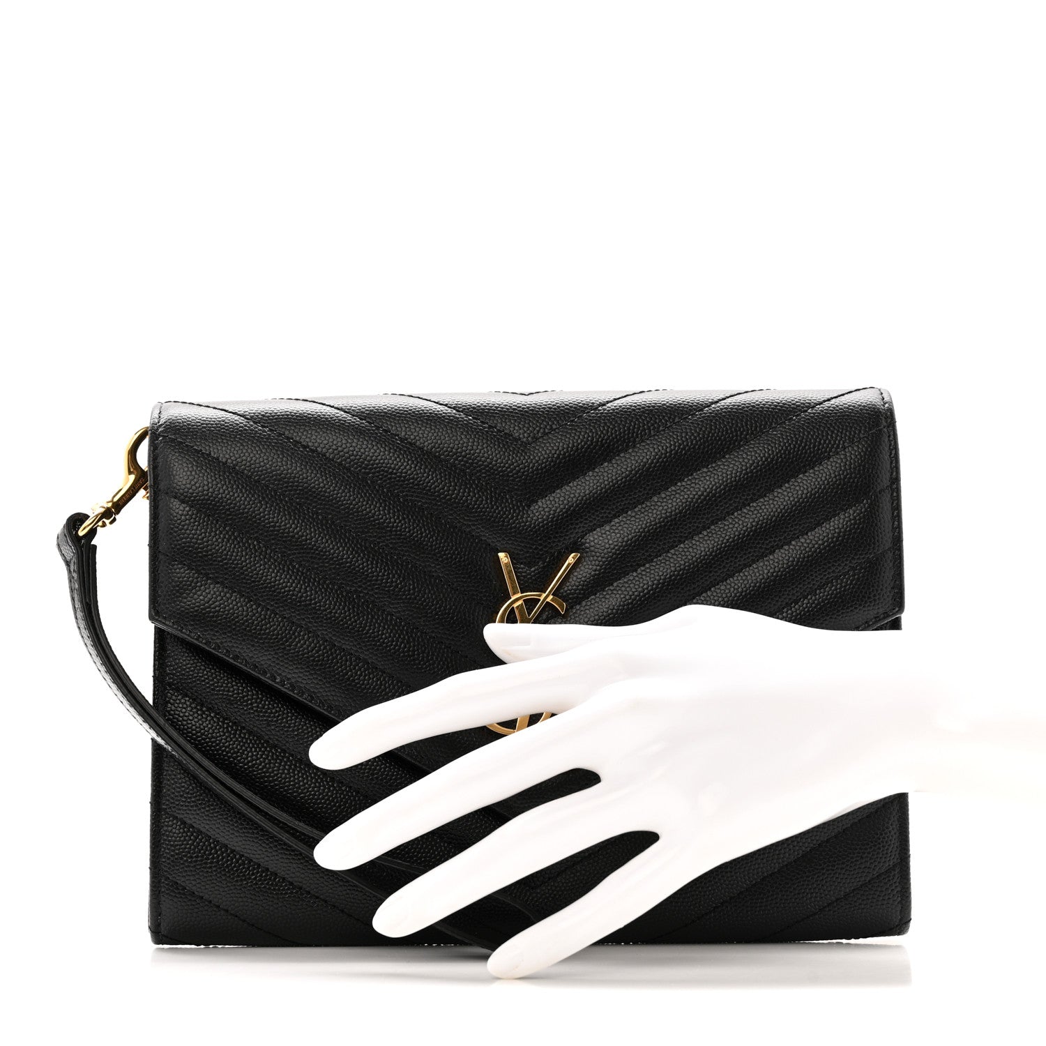 Grain De Poudre Matelasse Chevron Monogram Envelope Clutch Black