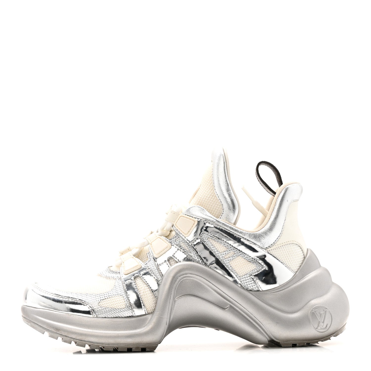 Metallic Calfskin Technical Nylon LV Archlight Sneakers 37 White Silver