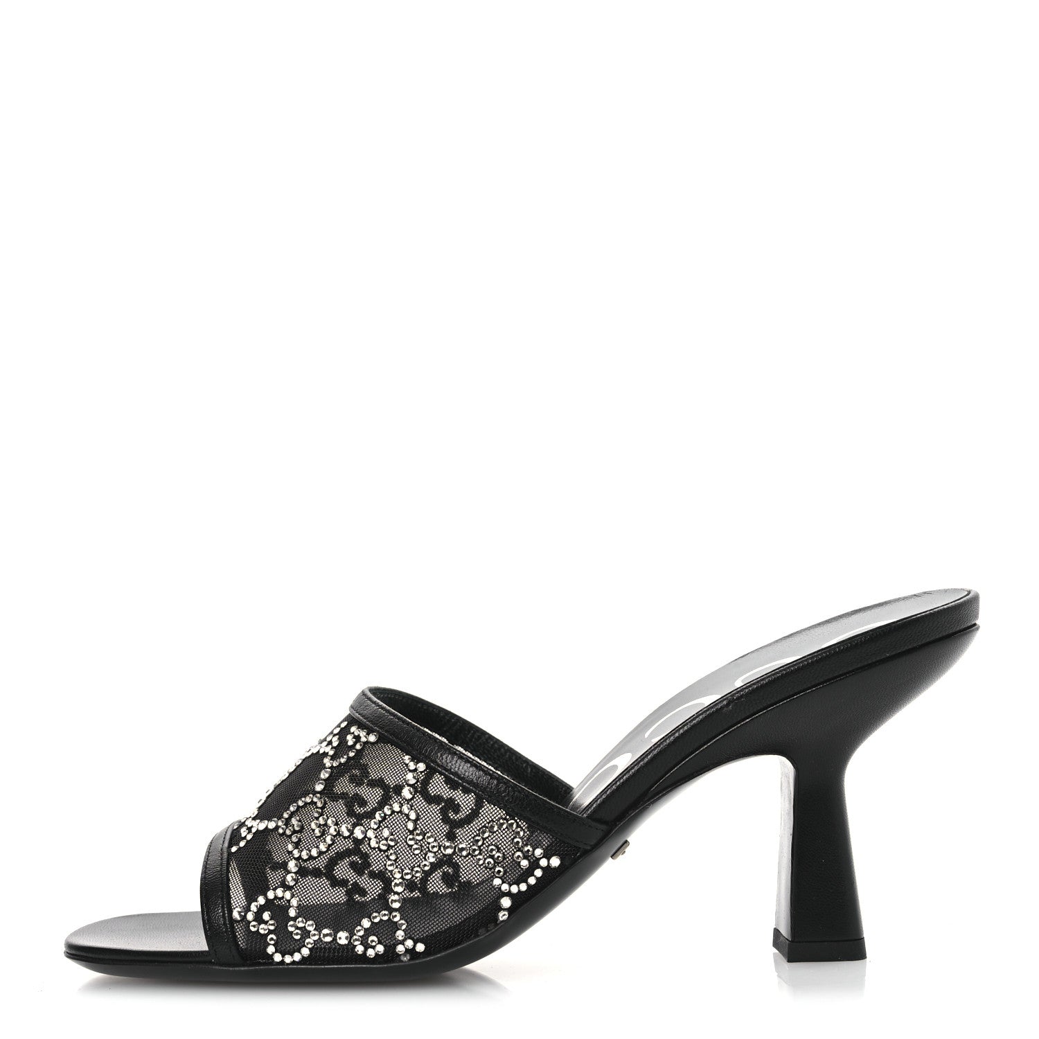 Tela Retino Kid Scamosciato Crystal GG Monogram Square Demi Mule Sandals 36 Black