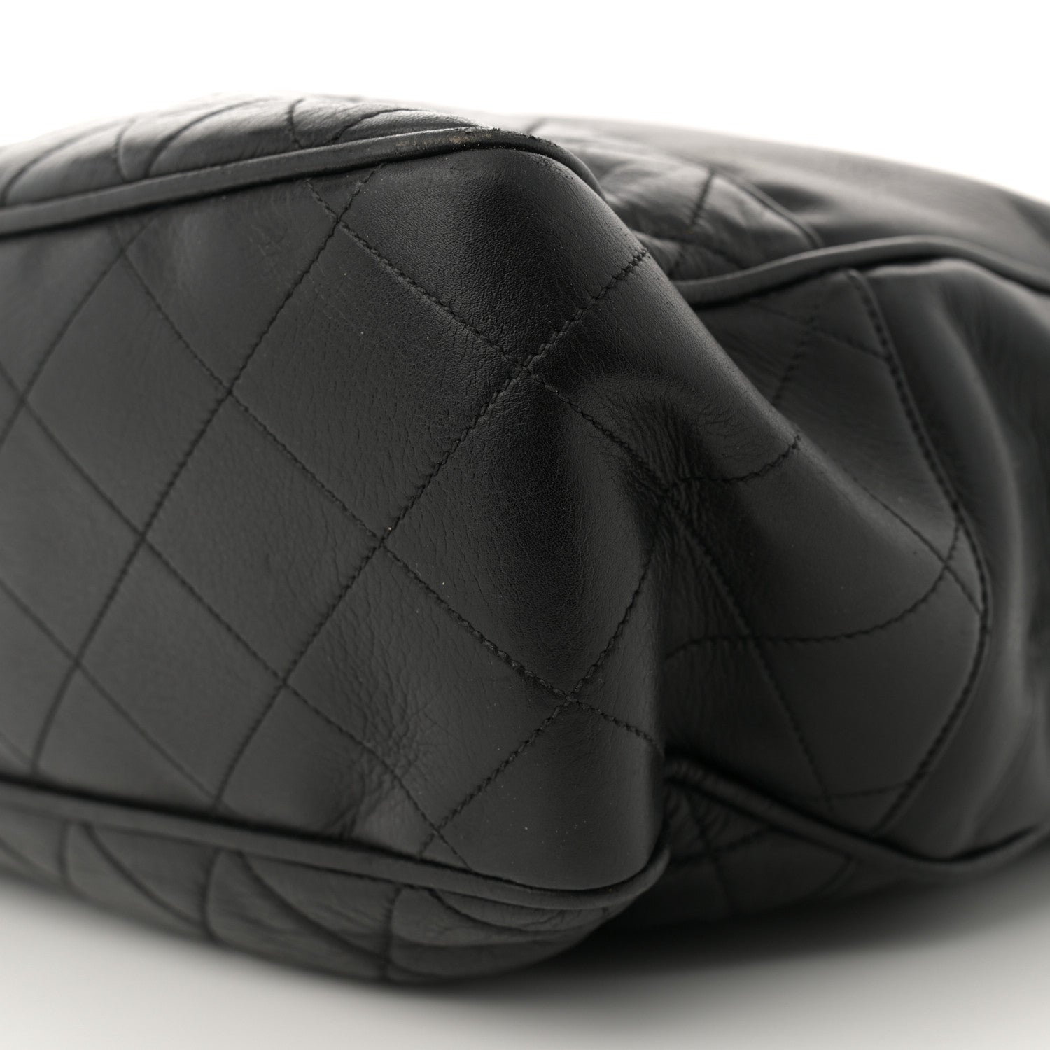 Lambskin Quilted Shopping Tote Black