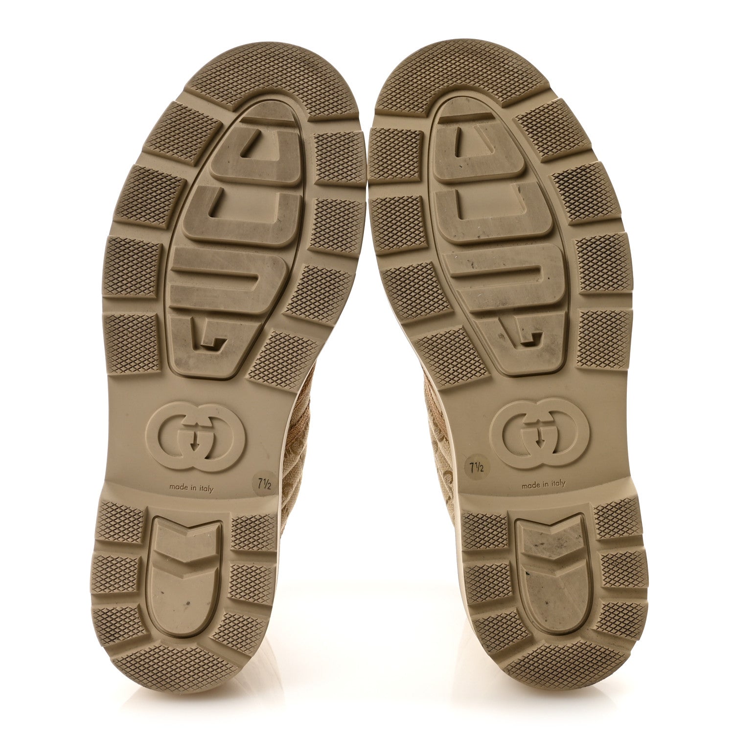 GG Monogram Web Mens Lug Sole Ankle Boots 7.5 New Sand