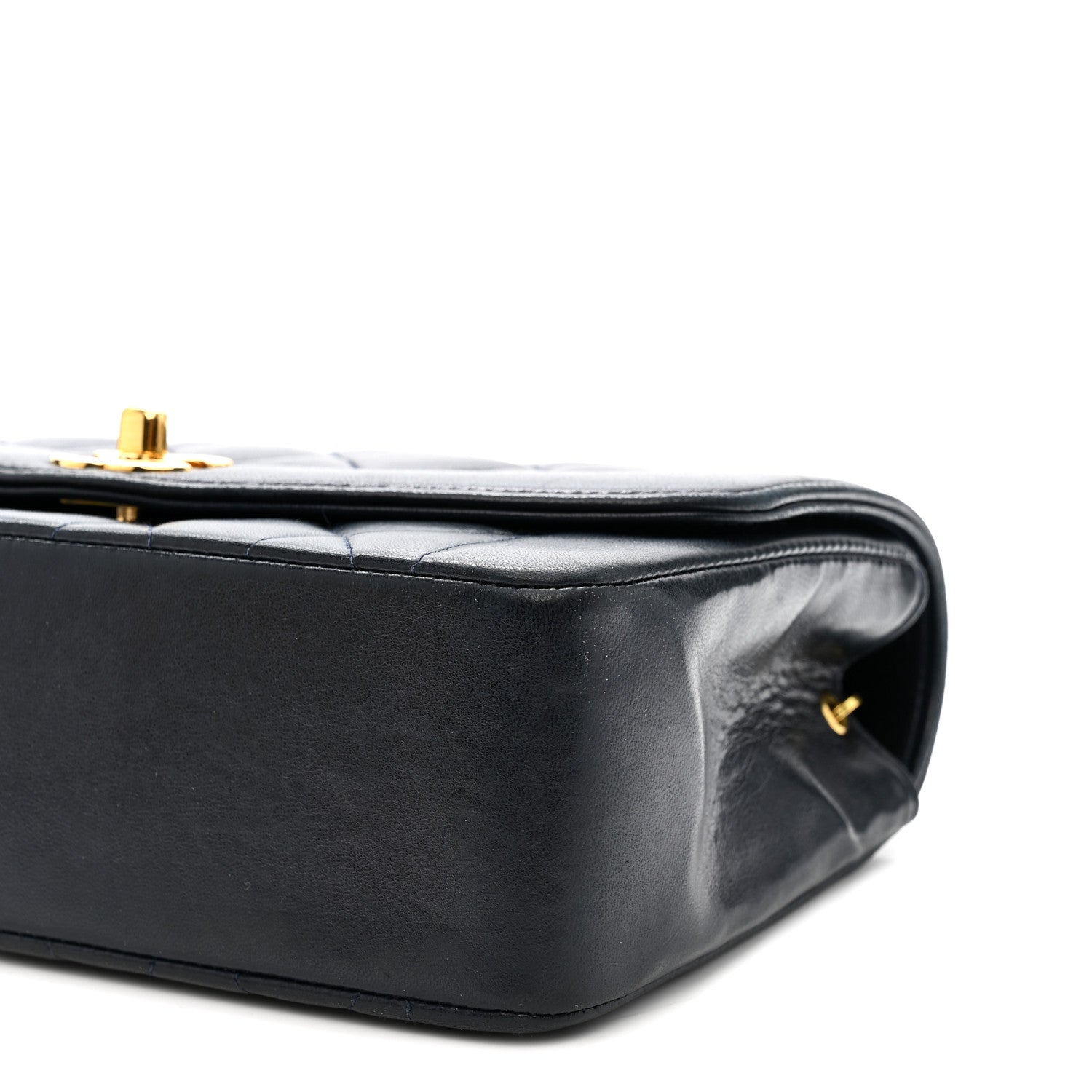 Lambskin Quilted Small Single Flap Navy