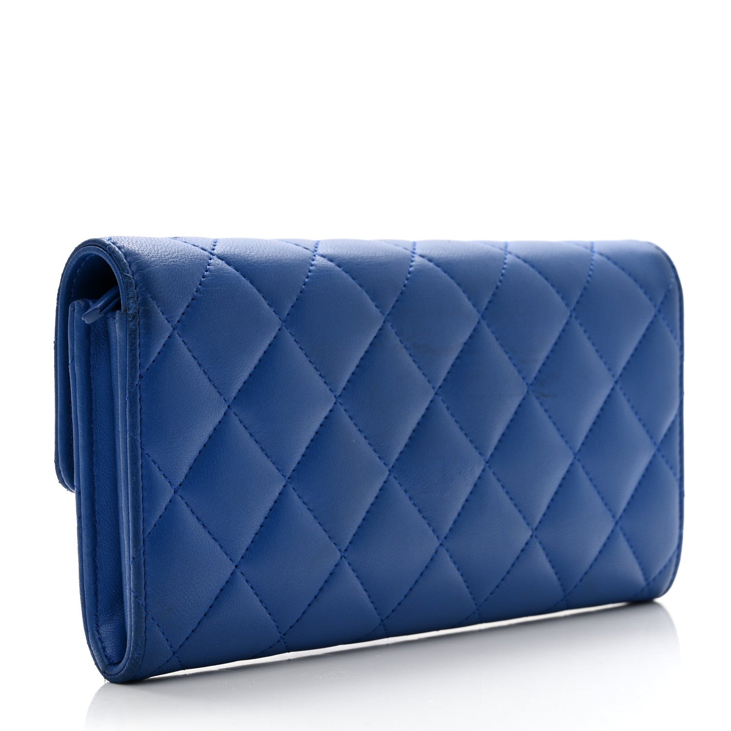Lambskin Quilted Large Gusset Flap Wallet Blue