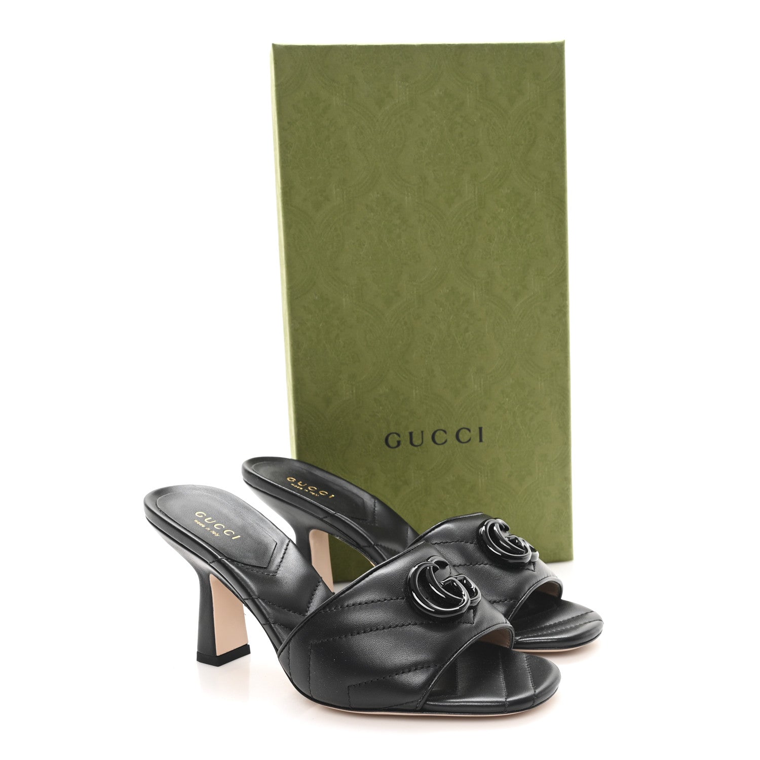 Nappa Matelasse Monochrome GG Marmont 75mm Slide Sandals 36 Black