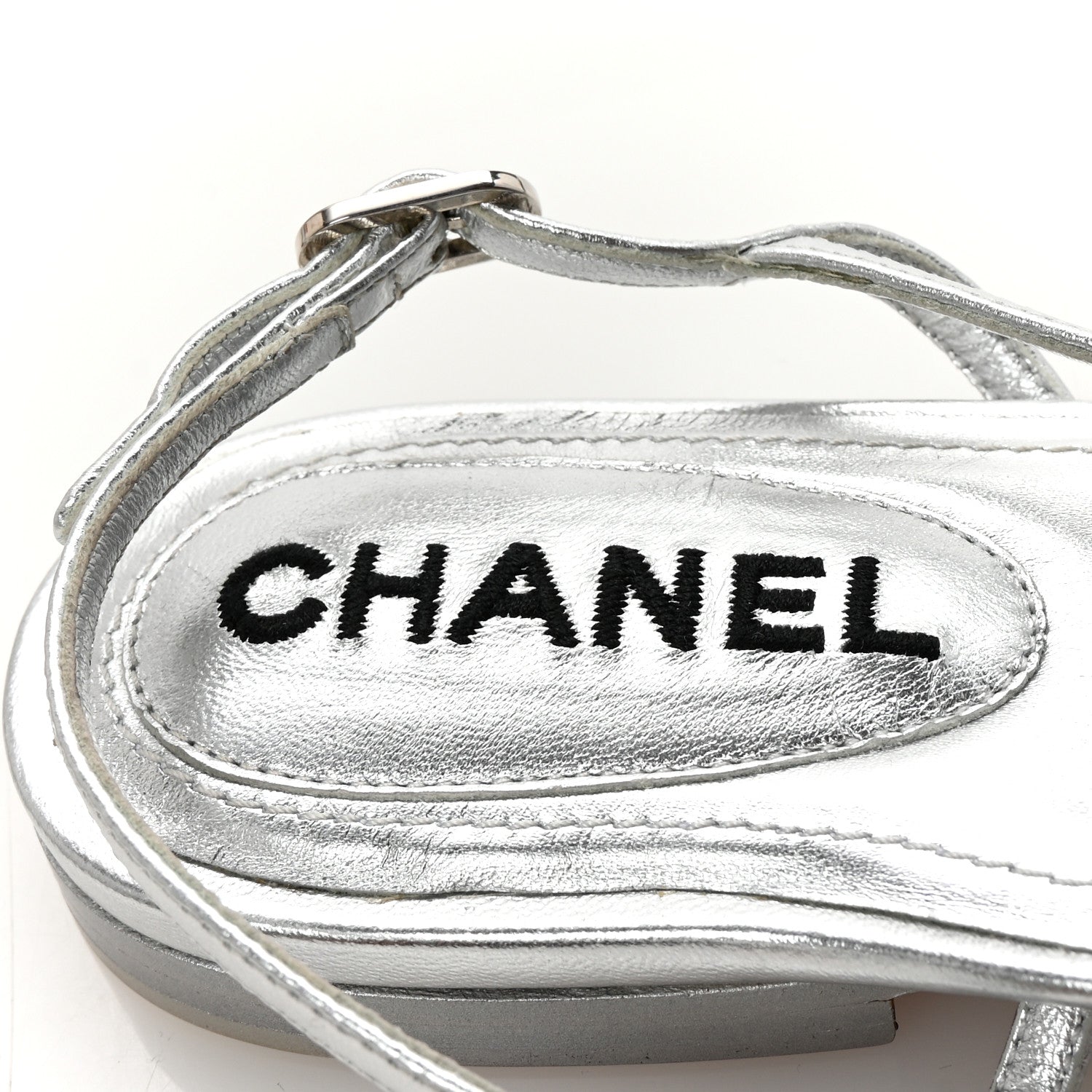 Laminated Lambskin CC Sandals 38 Silver
