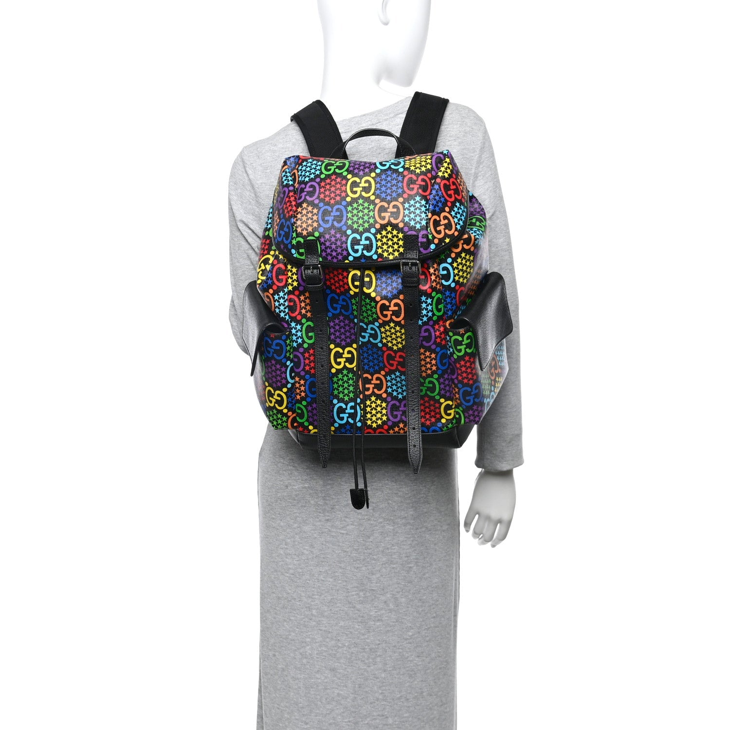 GG Supreme Monogram Psychedelic Medium Double Buckle Backpack Black Multicolor
