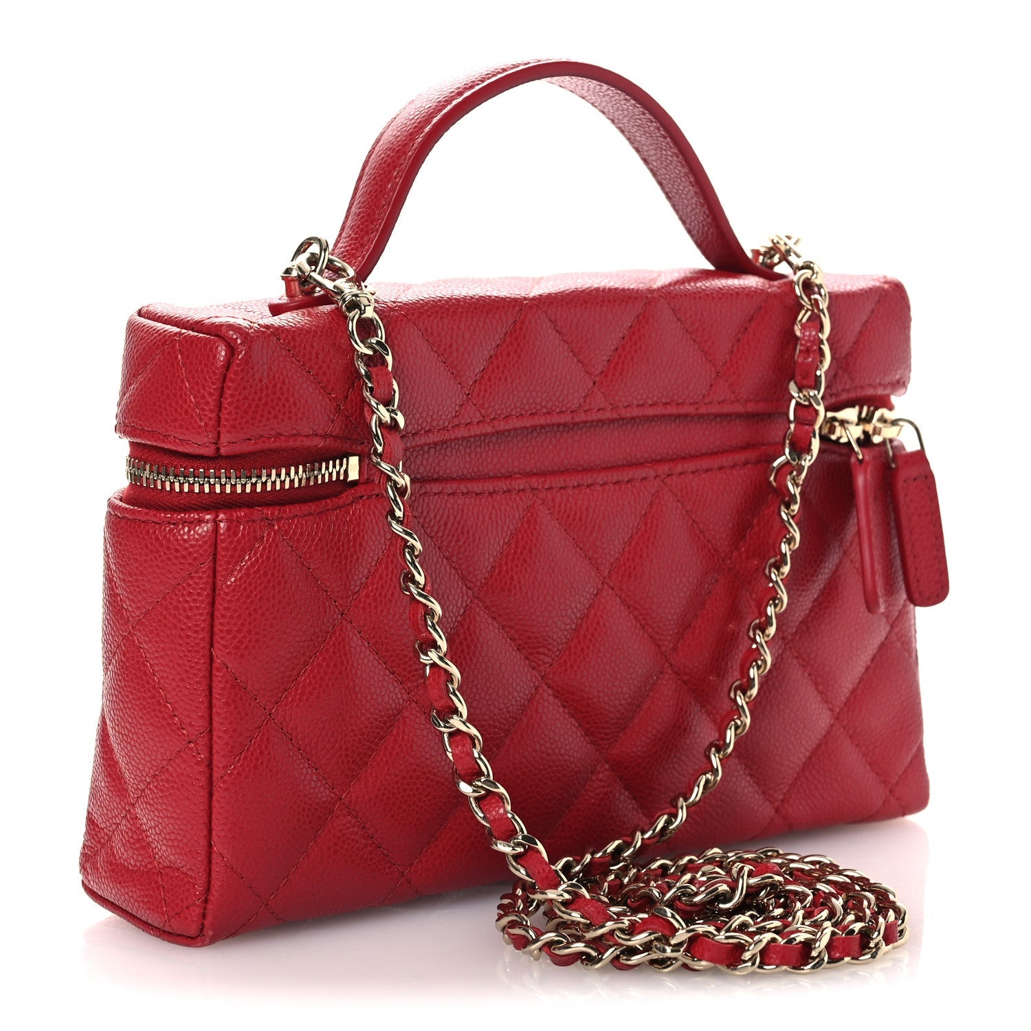 Caviar Quilted Top Handle Slim Vanity With Chain Red