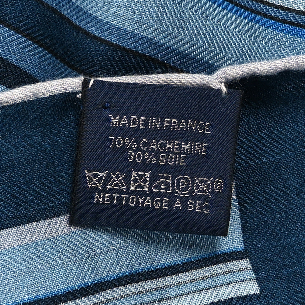 Cashmere Silk 600 Chevaux Rectangle Scarf Marine Gris Chine