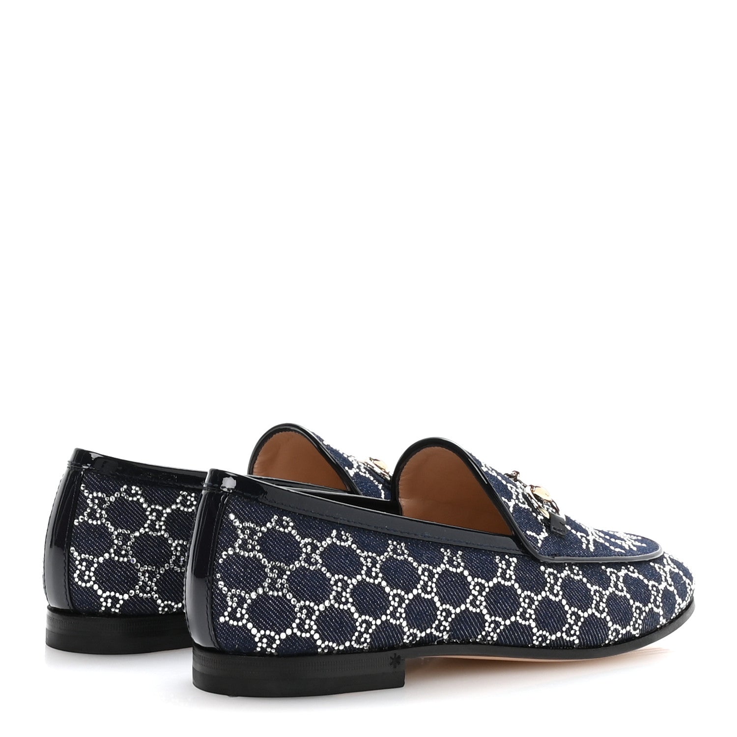 Denim Crystal GG Monogram Horsebit Womens Jordaan Loafers 37 Deep Blue Blue Milad