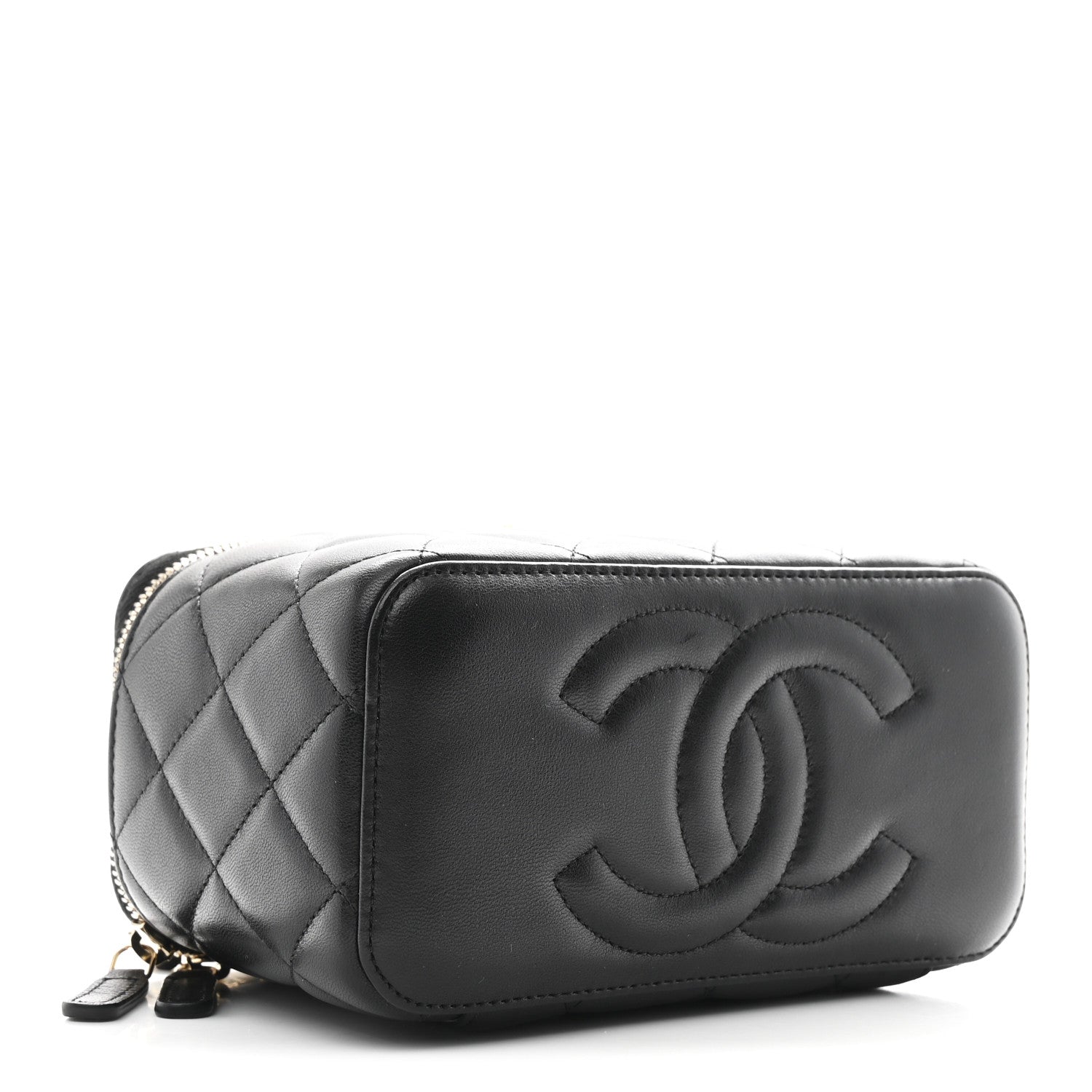 Lambskin Quilted Pearl Crush Small Vanity Case With Chain Black
