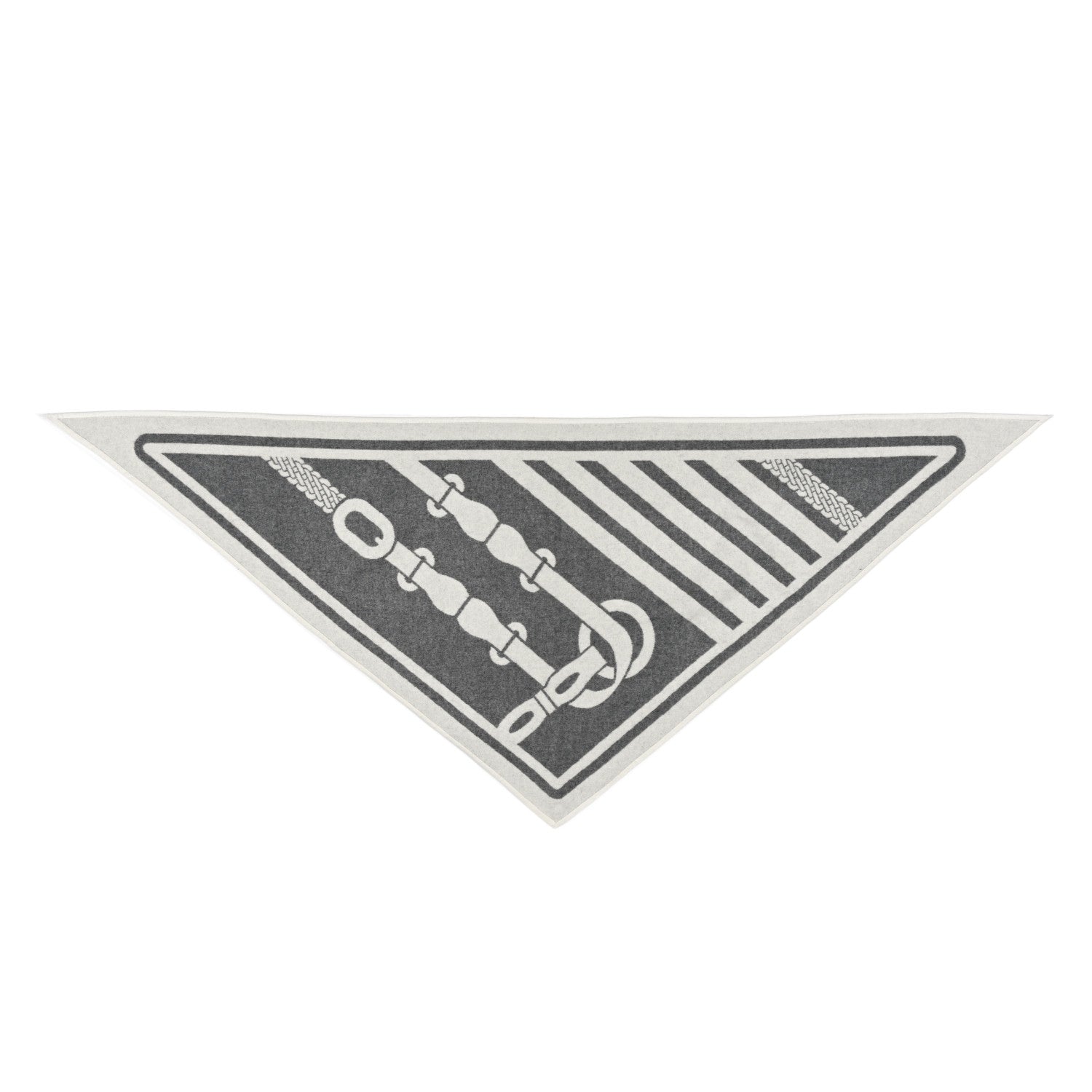 Cashmere Coaching Double Face Triangle Scarf Gris Flanelle Ivory