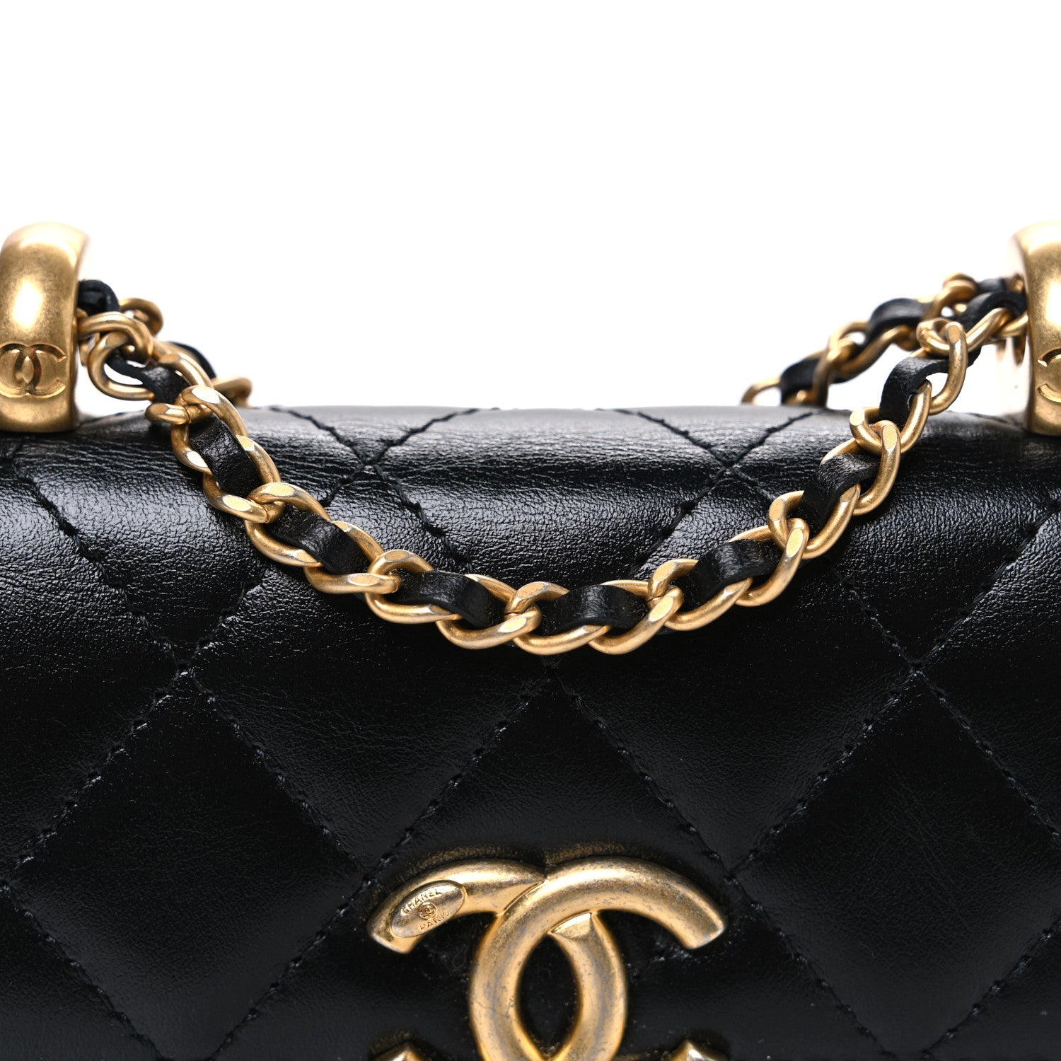 Calfskin Quilted Perfect Fit Coin Purse With Chain Black