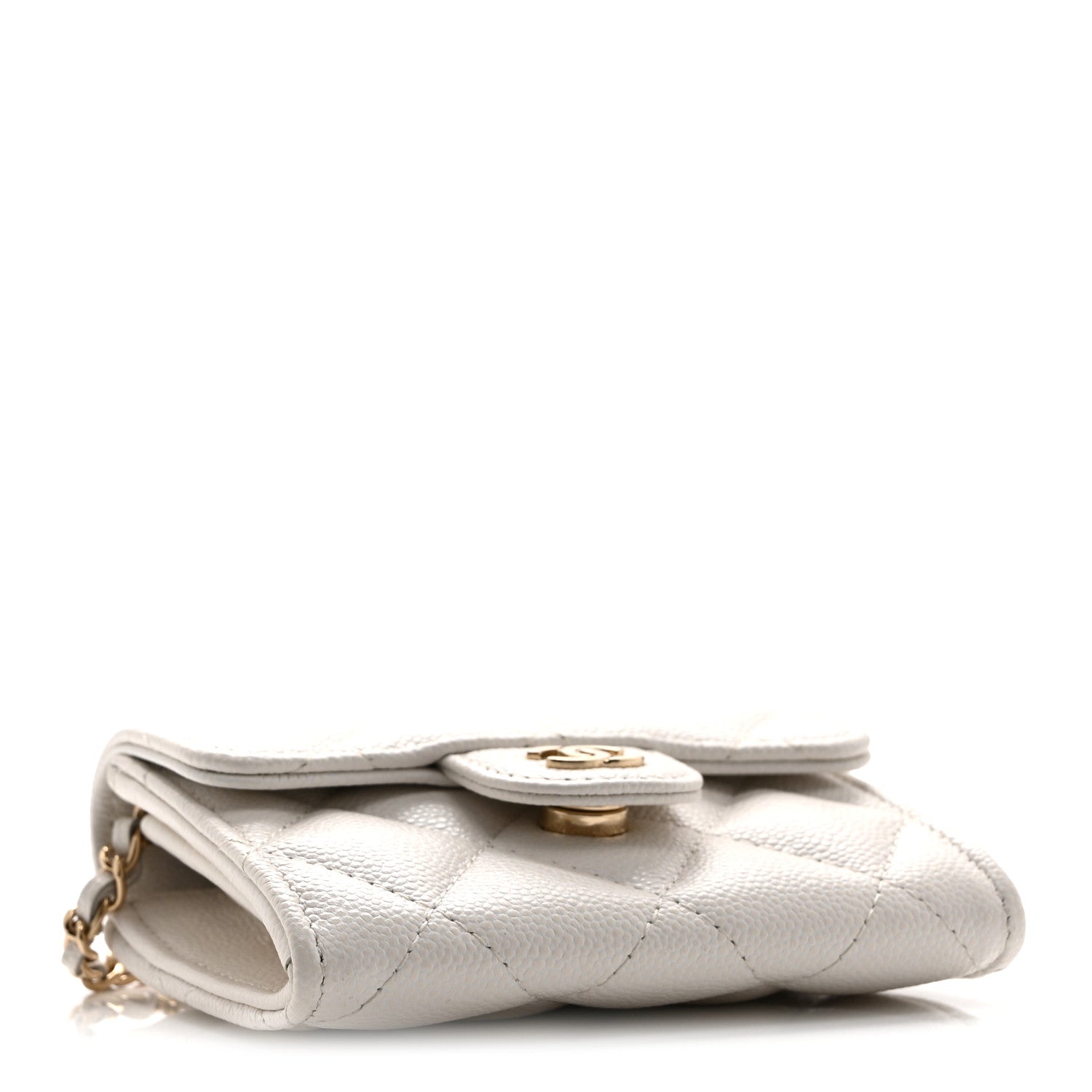 Caviar Quilted Flap Card Holder On Chain White