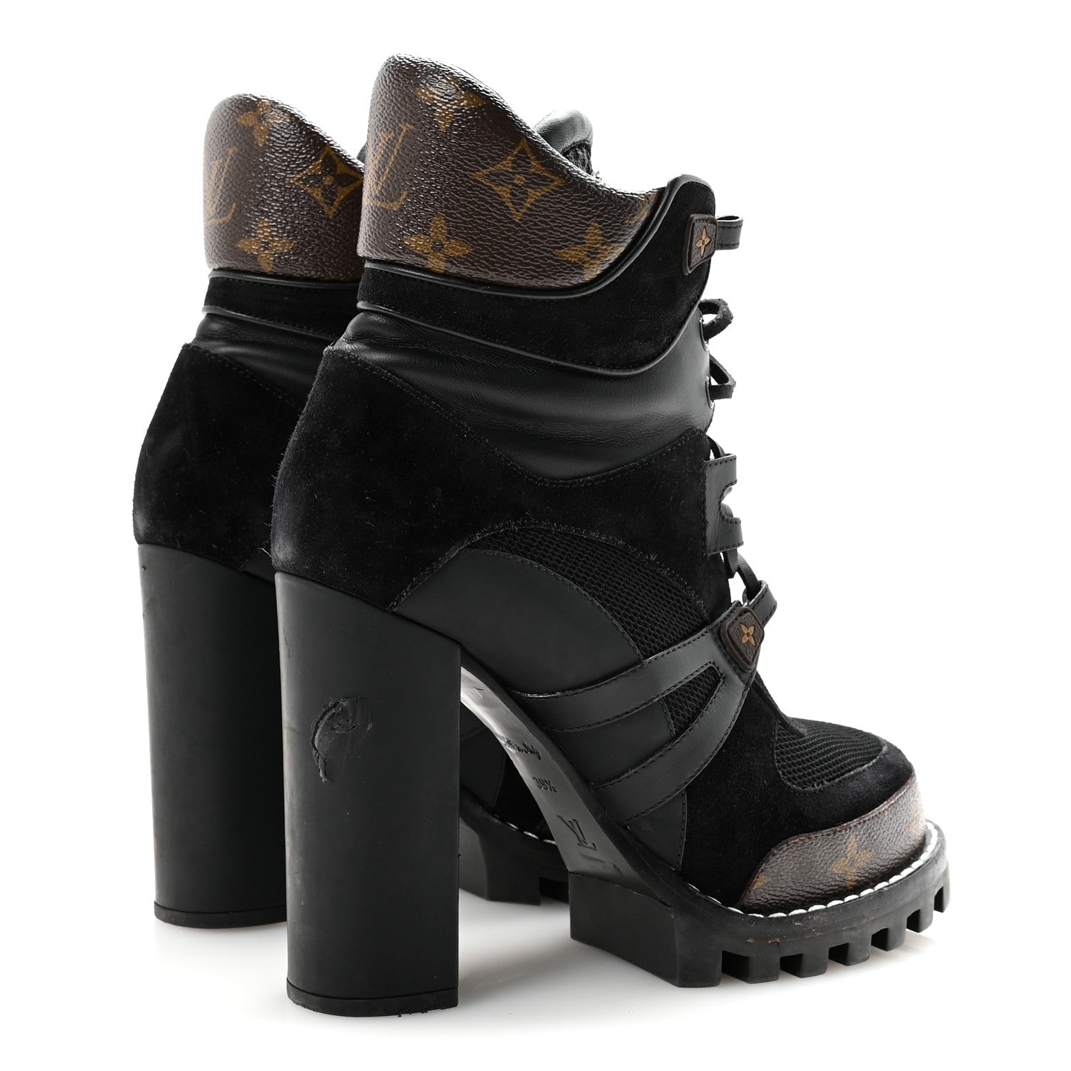 Suede Calfskin Monogram Star Trail Ankle Boots 39.5 Black