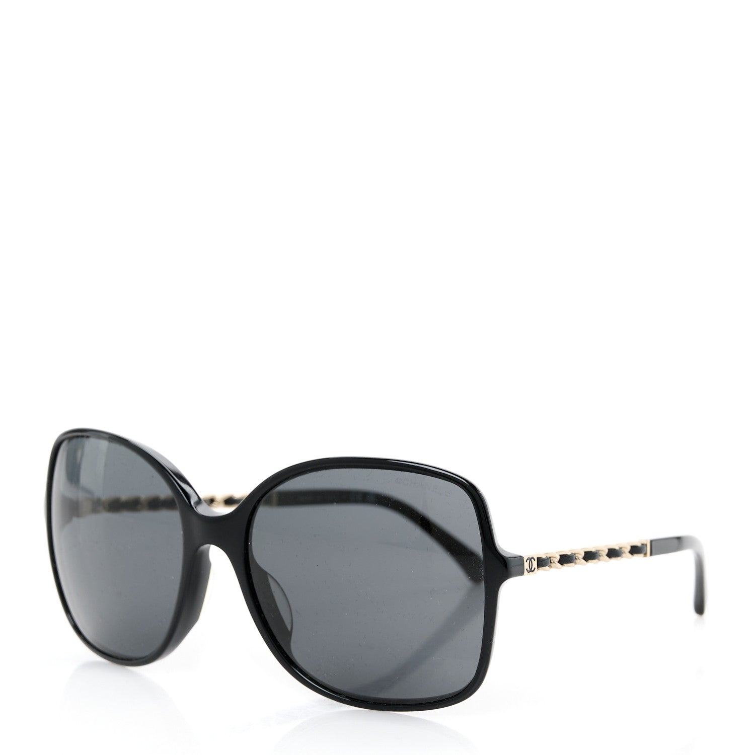 Acetate Metal Lambskin Square Chain Sunglasses 5210-Q-A Black Gray