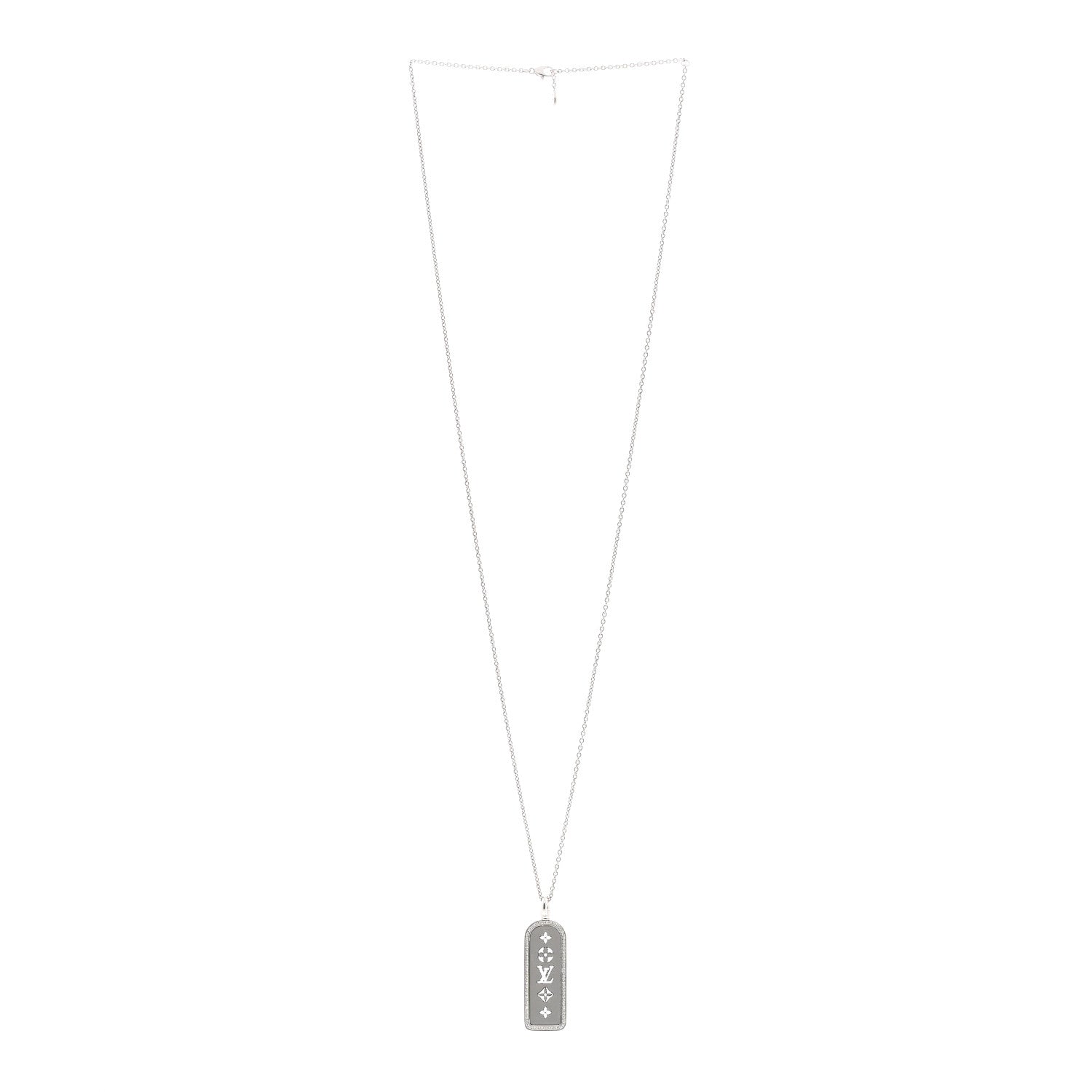 18K White Gold Diamond Large Les Gastons Tag Pendant Necklace