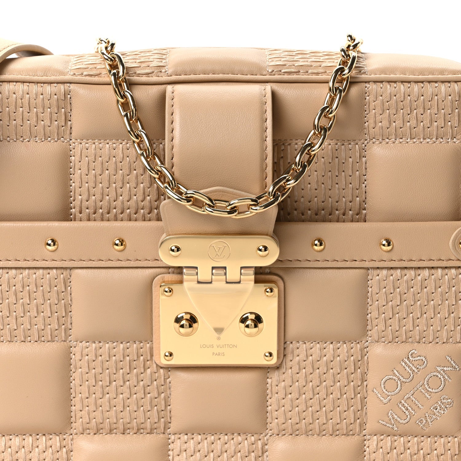 Lambskin Damier Quilt Troca MM Cashmere Beige