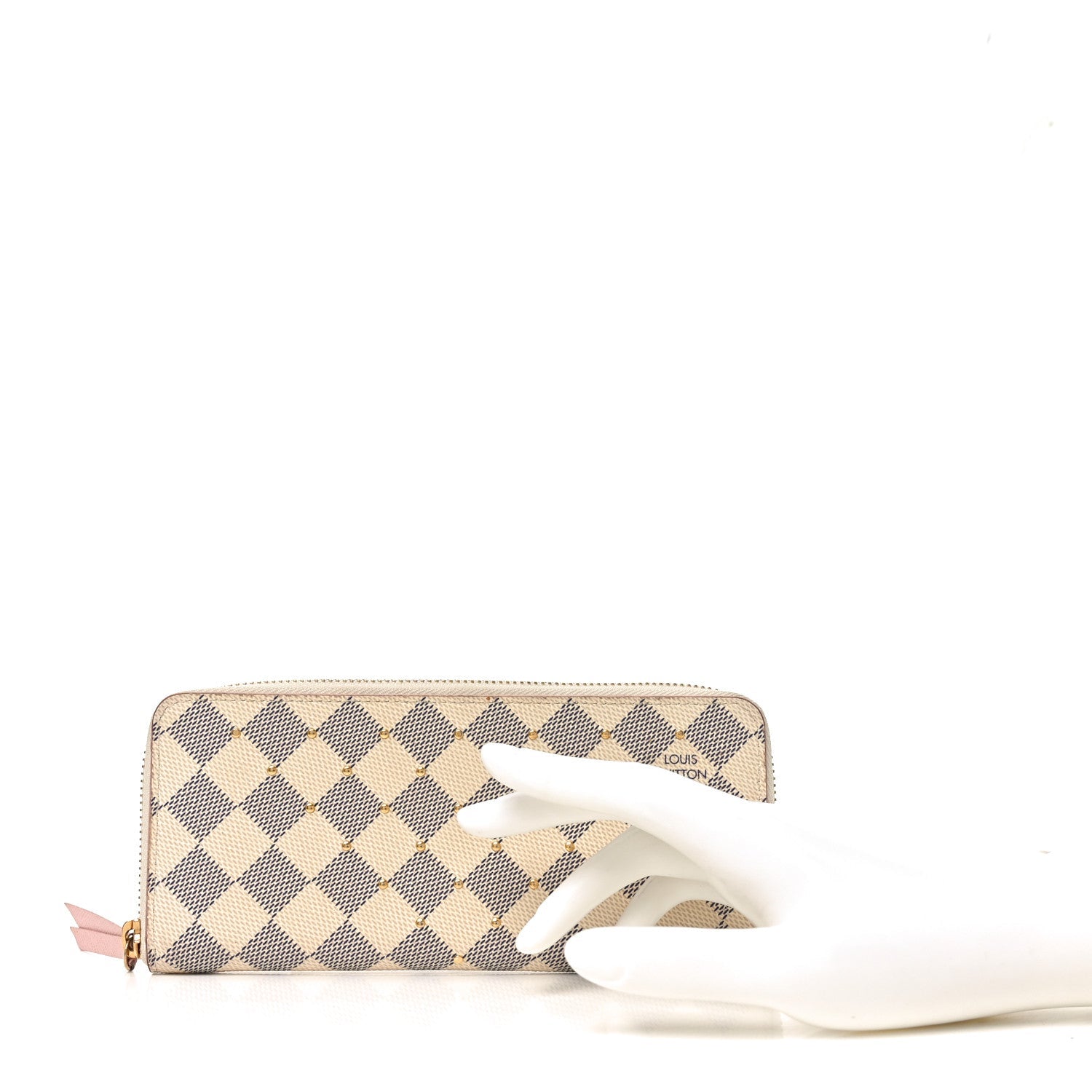 Damier Azur Studded Clemence Wallet Rose Ballerine