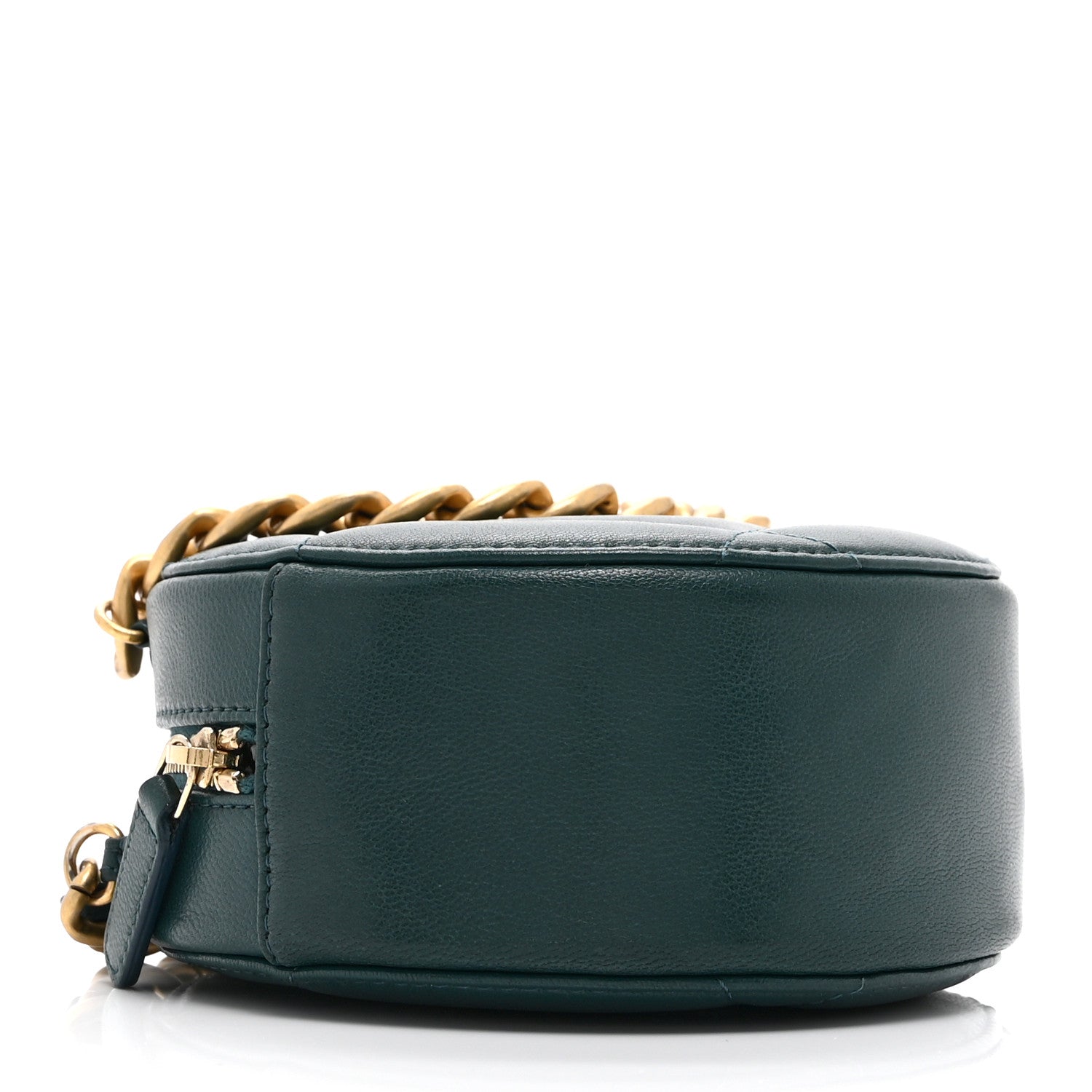 Lambskin Quilted Chanel 19 Round Clutch With Chain Green