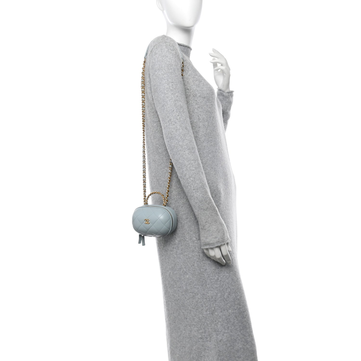 Lambskin Quilted CC Bubble Vanity Case With Chain Light Blue