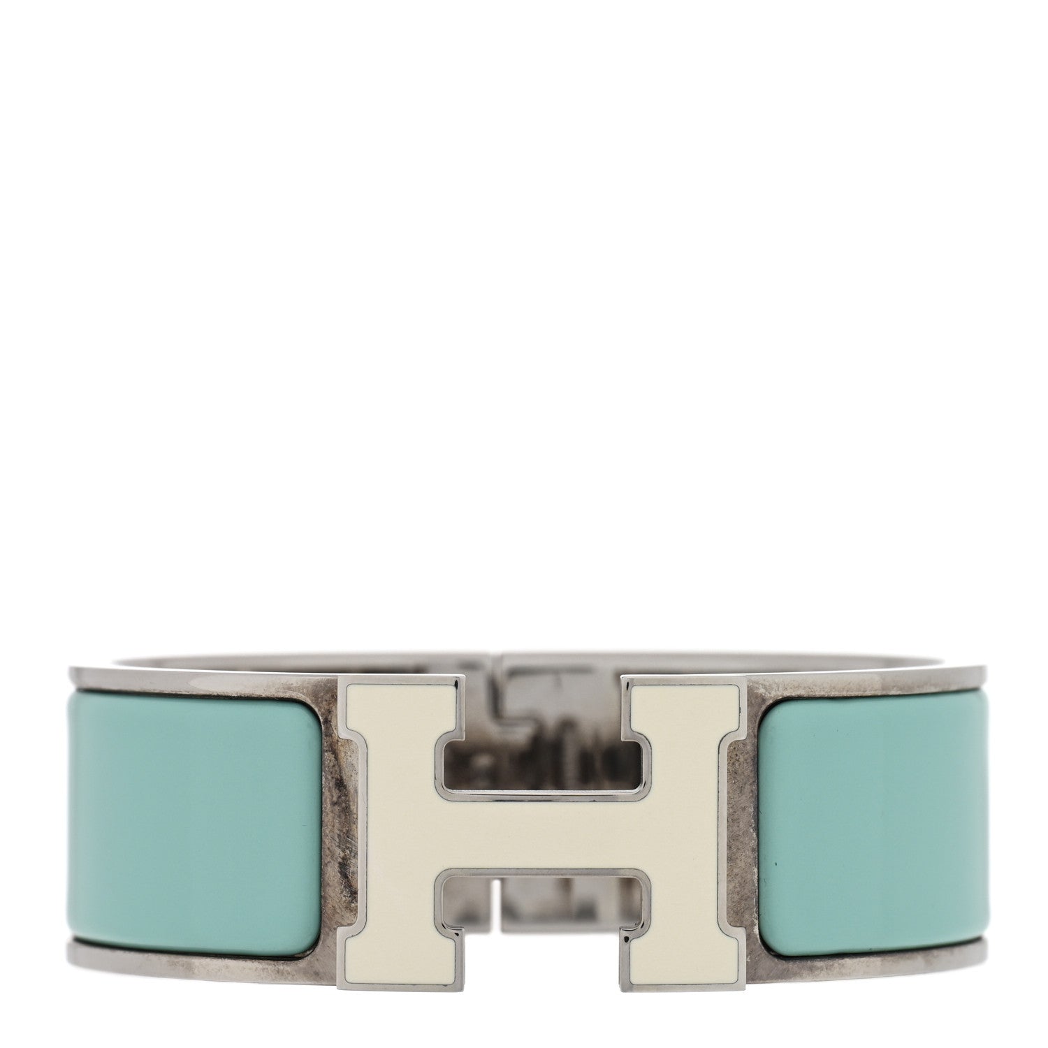 Enamel Wide Clic Clac H Bracelet GM Lagon White
